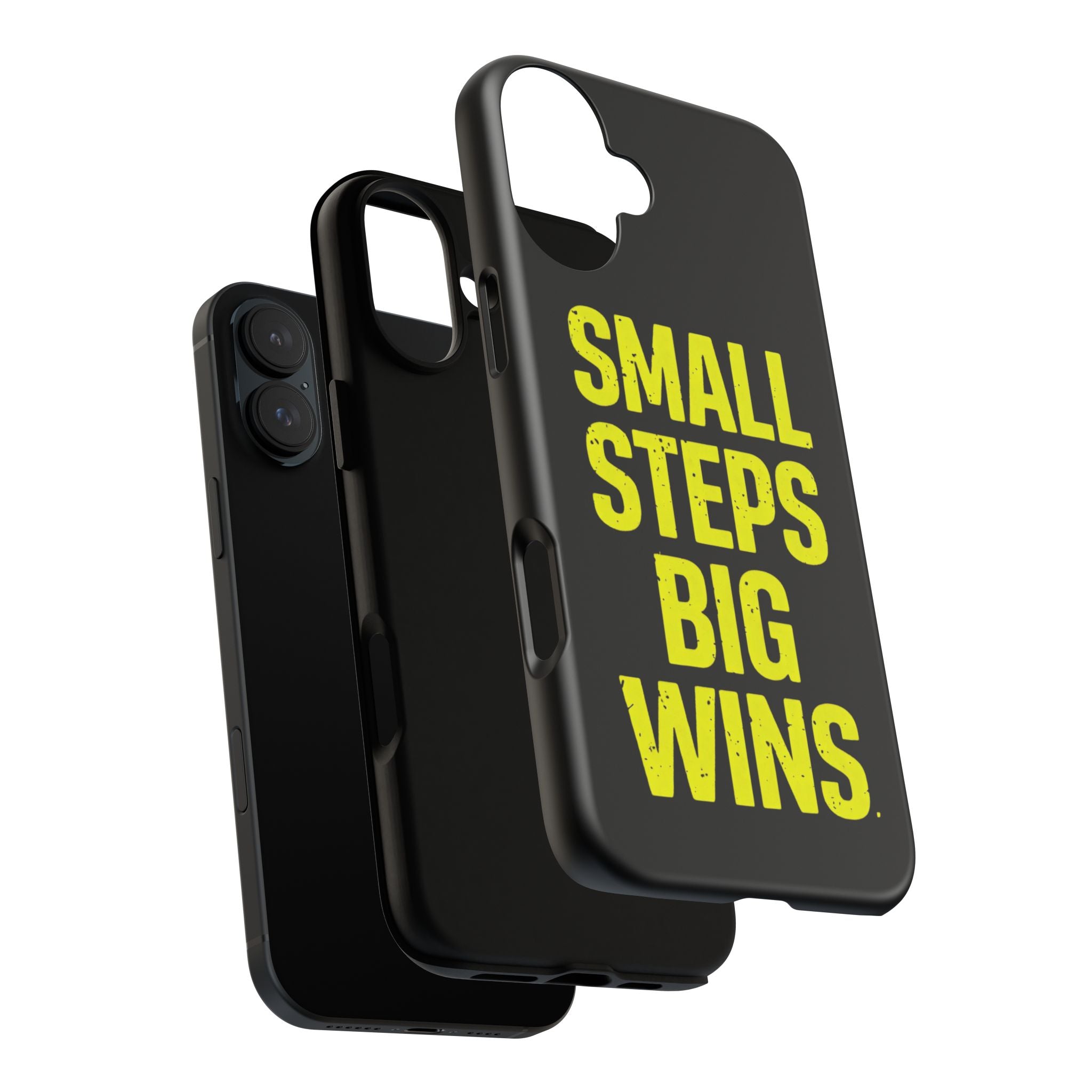 Small Steps Big Wins Motivational Phone Case, Inspirational Quote iPhone Case, Tough Samsung Galaxy Case, Minimalist Black Success Cover