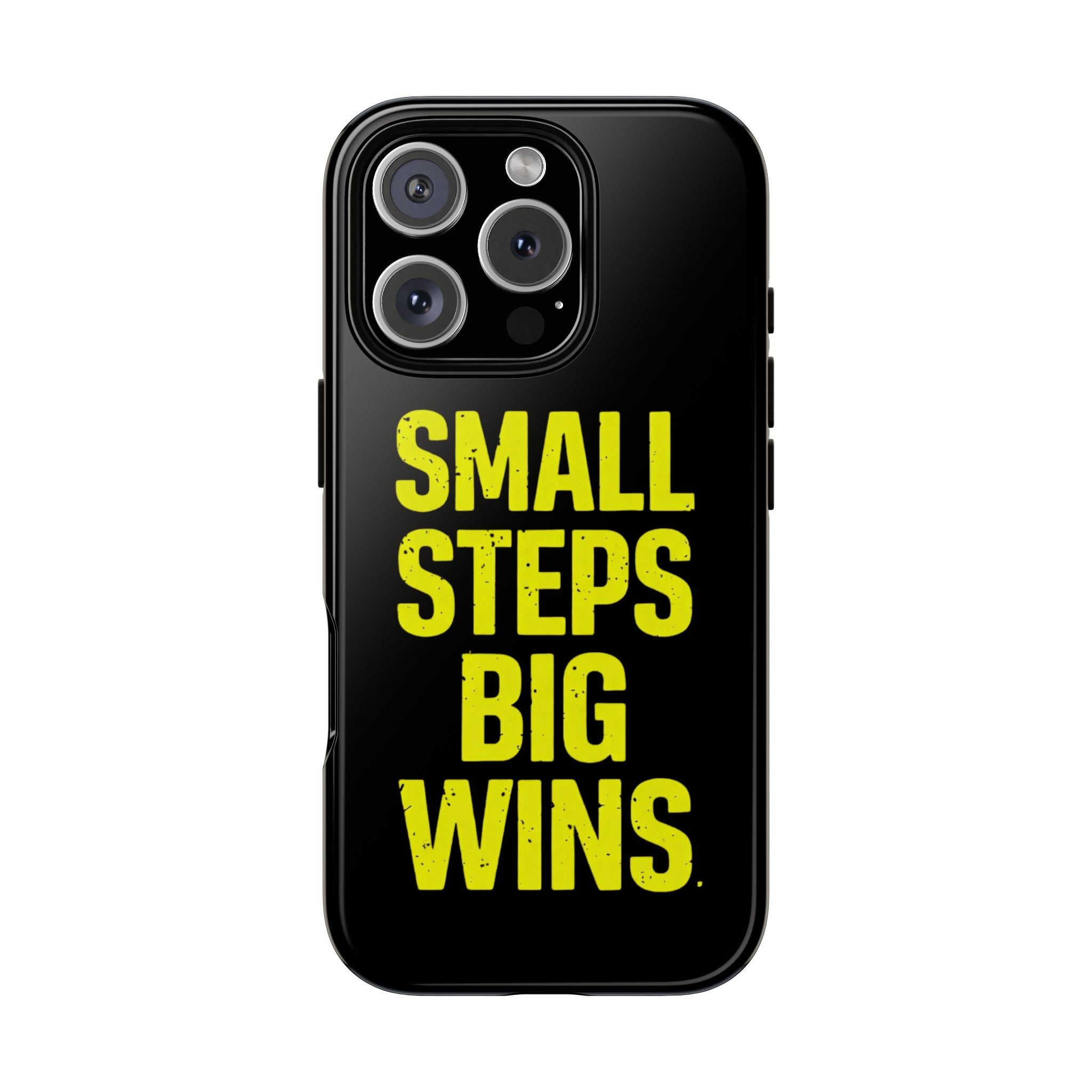 Small Steps Big Wins Motivational Phone Case, Inspirational Quote iPhone Case, Tough Samsung Galaxy Case, Minimalist Black Success Cover
