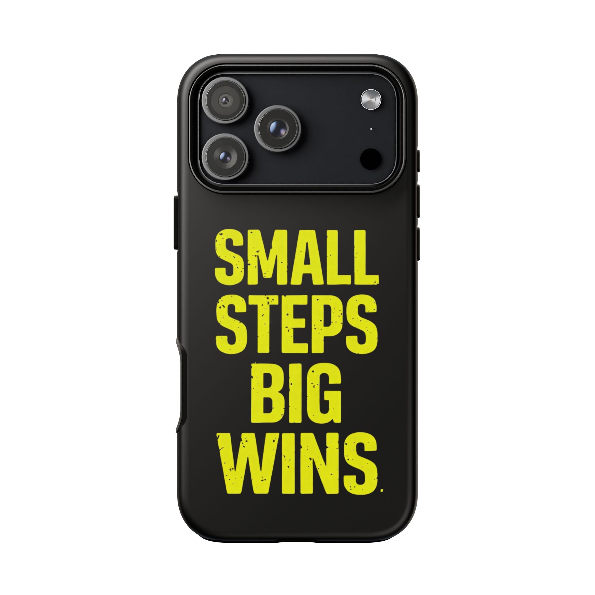 Small Steps Big Wins Motivational Phone Case, Inspirational Quote iPhone Case, Tough Samsung Galaxy Case, Minimalist Black Success Cover