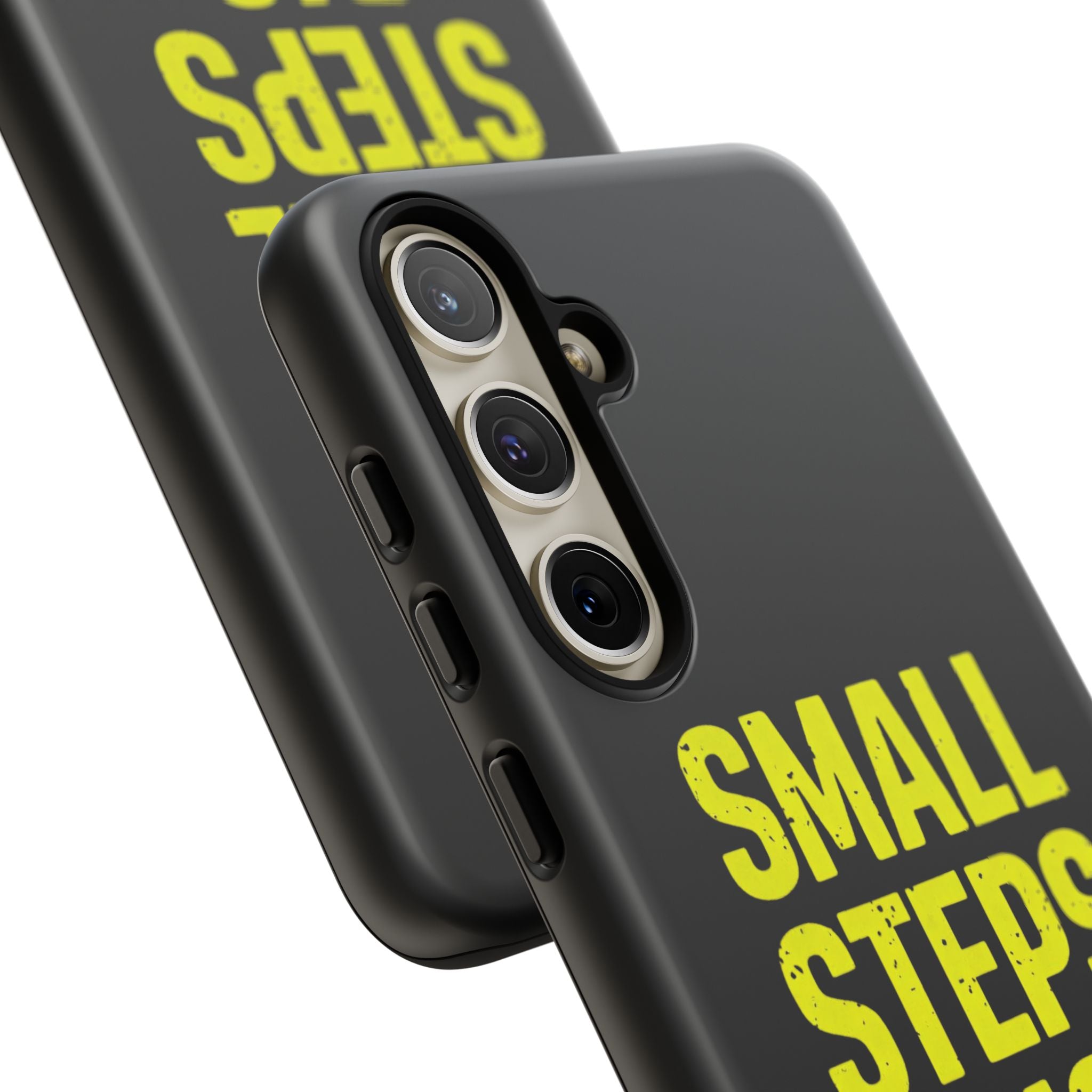 Small Steps Big Wins Motivational Phone Case, Inspirational Quote iPhone Case, Tough Samsung Galaxy Case, Minimalist Black Success Cover