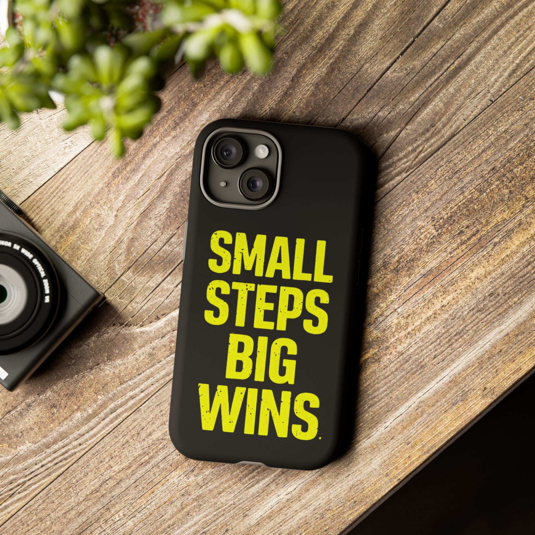 Small Steps Big Wins Motivational Phone Case, Inspirational Quote iPhone Case, Tough Samsung Galaxy Case, Minimalist Black Success Cover