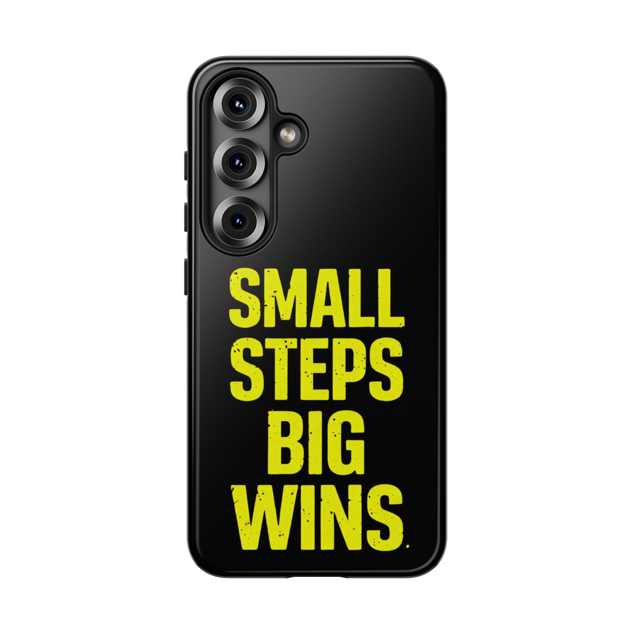Small Steps Big Wins Motivational Phone Case, Inspirational Quote iPhone Case, Tough Samsung Galaxy Case, Minimalist Black Success Cover