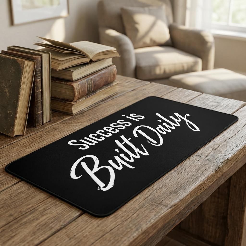 Success Is Built Daily Desk Mat – Motivational Office Desk Pad, Productivity Workspace Mat, Non-Slip Neoprene Desk Mat for Home Office