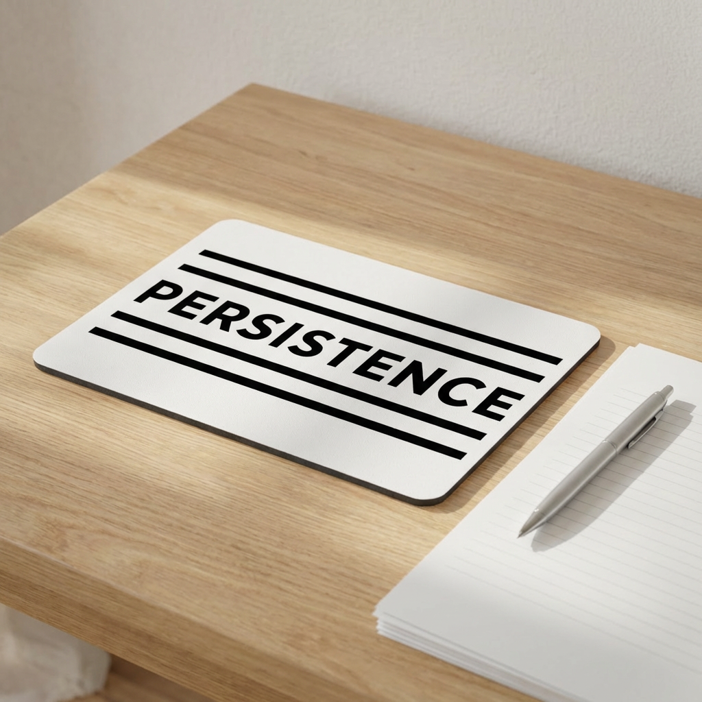 Persistence Motivational Desk Mat – Minimalist Anti-Slip Neoprene Mouse Pad for Work, Study & Gaming