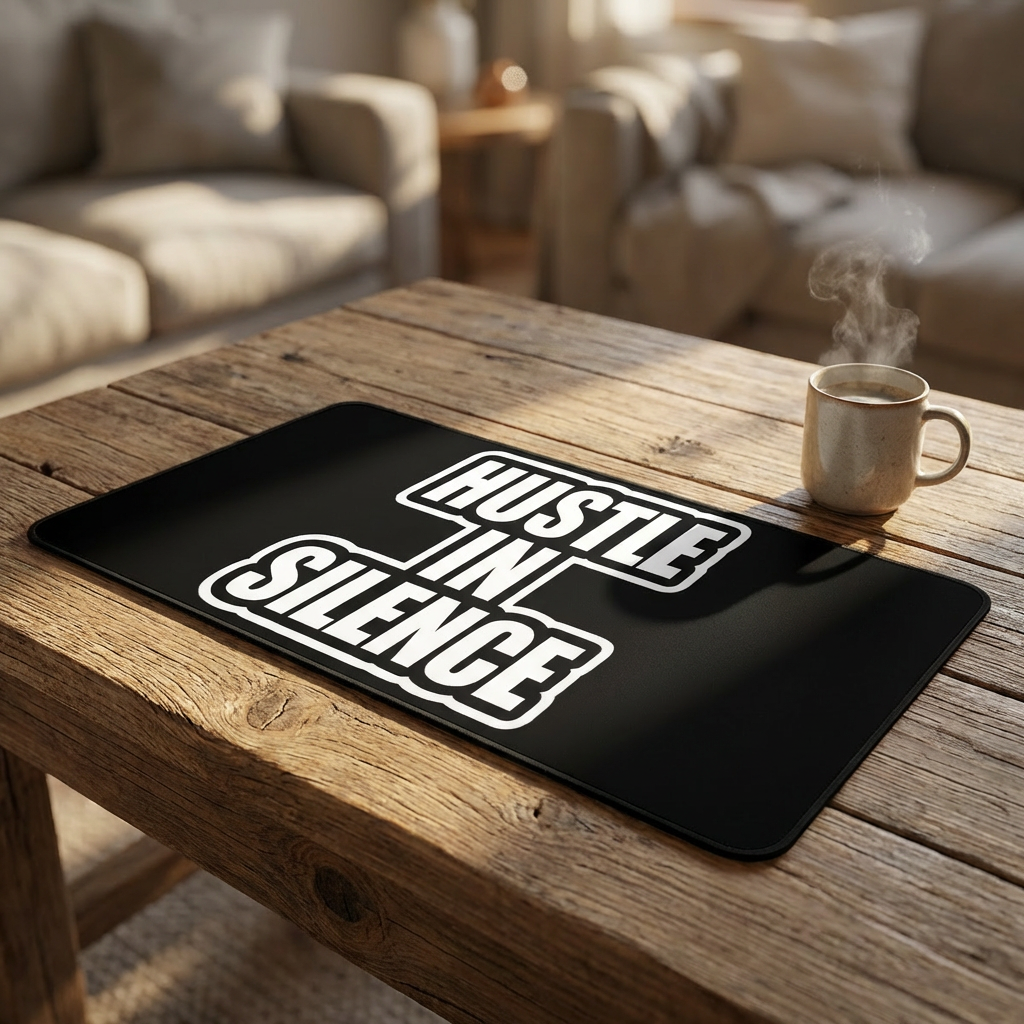 Hustle in Silence Desk Mat – Motivational Office Desk Pad – Entrepreneur Workspace Mouse Pad – Gaming Desk Mat – Productivity Desk Setup