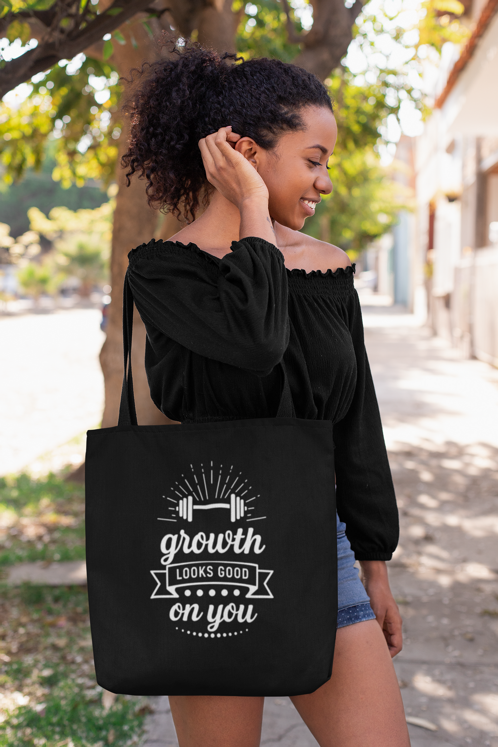 Growth Looks Good On You Tote Bag - Gym Bag for Women - Fitness Motivation Canvas Tote - Heavy Duty Workout Bag - Body Positivity Gift