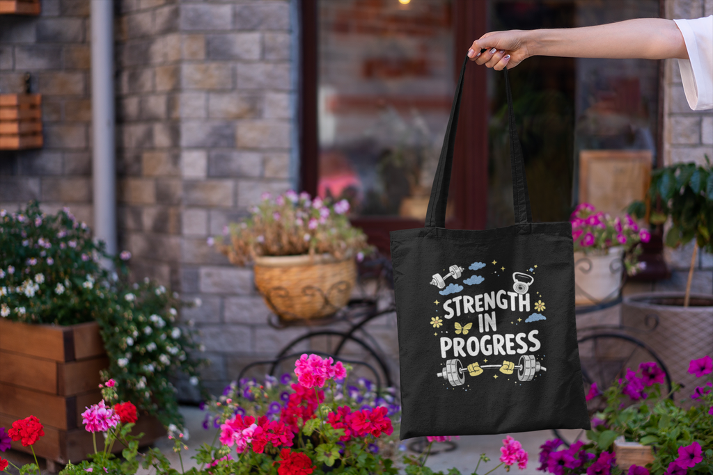 Strength In Progress Gym Tote Bag - Motivational Workout Canvas Bag, Fitness Lover Gift, Gym Girl Tote, Shopping Bag