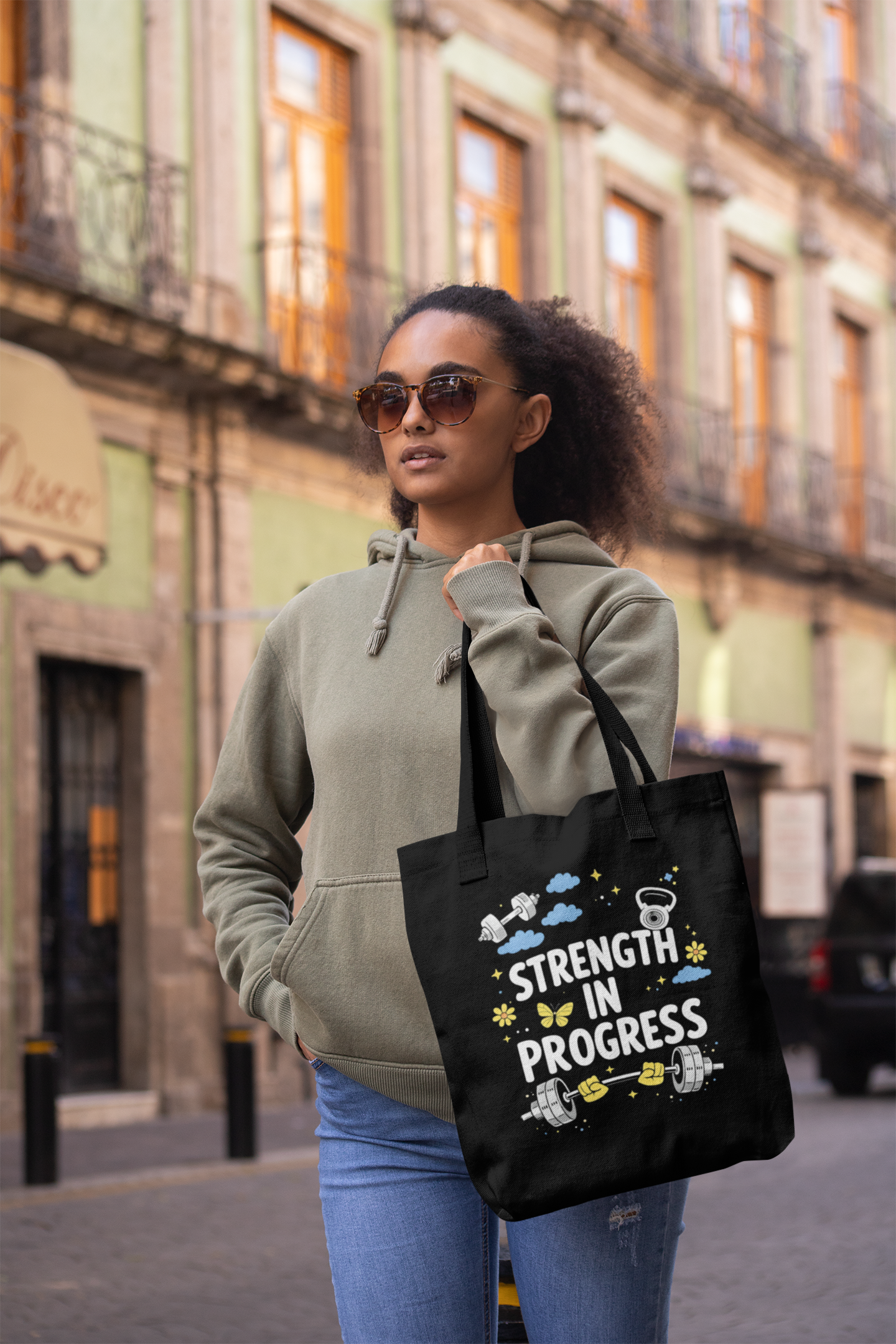 Strength In Progress Gym Tote Bag - Motivational Workout Canvas Bag, Fitness Lover Gift, Gym Girl Tote, Shopping Bag