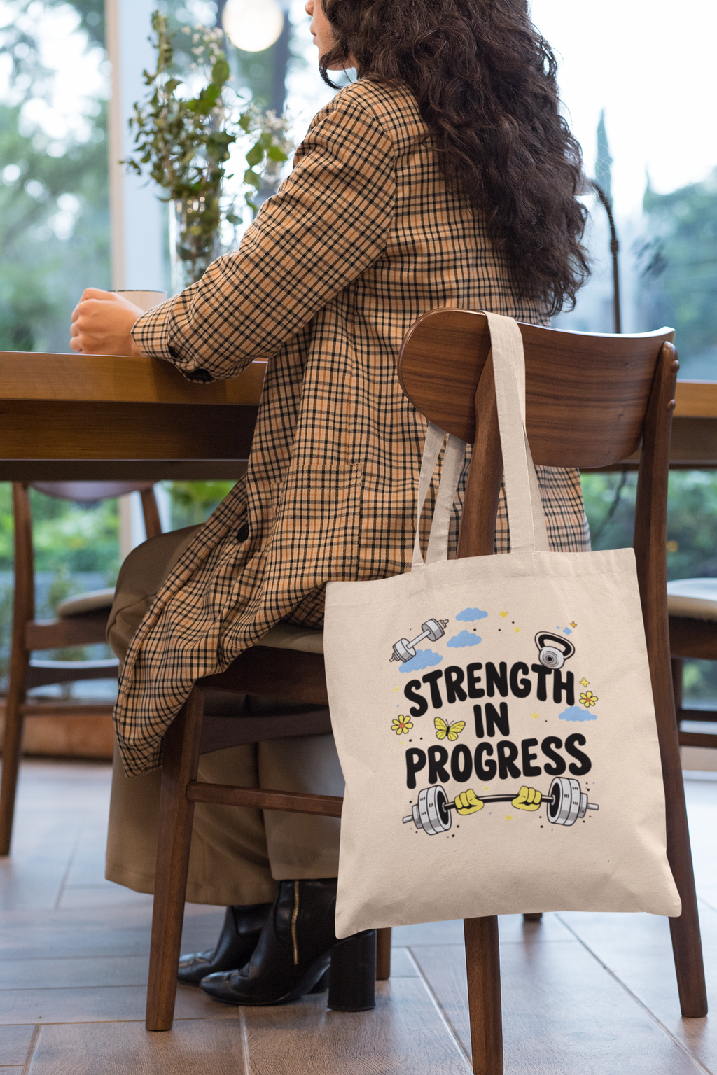 Strength In Progress Gym Tote Bag - Motivational Workout Canvas Bag, Fitness Lover Gift, Gym Girl Tote, Shopping Bag