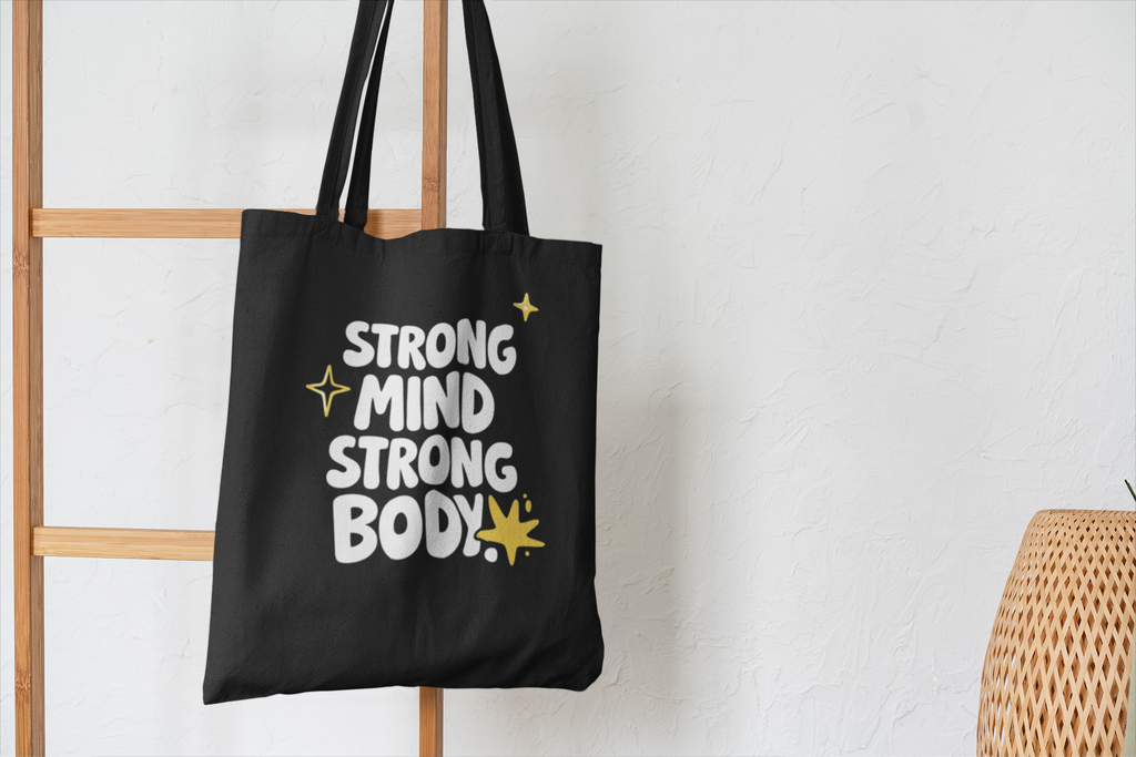 Strong Mind Strong Body Tote Bag - Motivational Gym Canvas Tote, Fitness Lover Gift, Workout Tote Bag, Inspirational Gym Bag