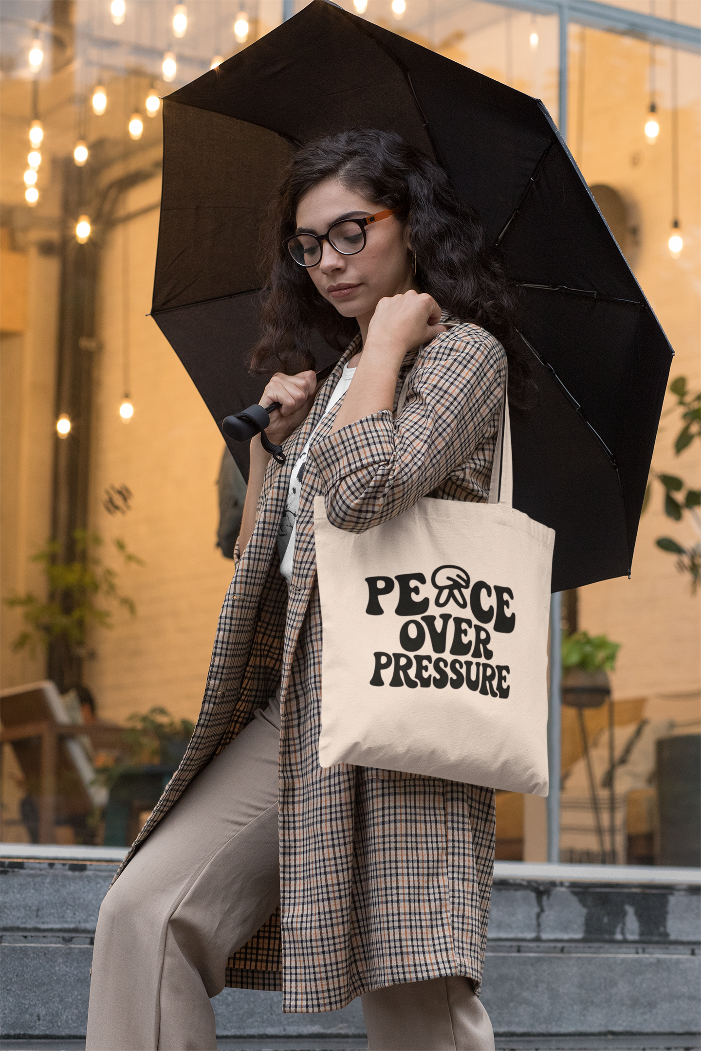 Peace Over Pressure Tote Bag - Aesthetic Motivational Canvas Bag, Minimalist Self Care Quote Tote, Everyday Cotton Shopper Bag