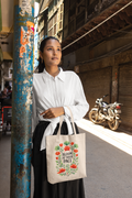 Bloom At Your Pace Tote Bag - Floral Aesthetic Canvas Tote, Motivational Growth Quote Bag, Cute Everyday Eco-Friendly Shopper