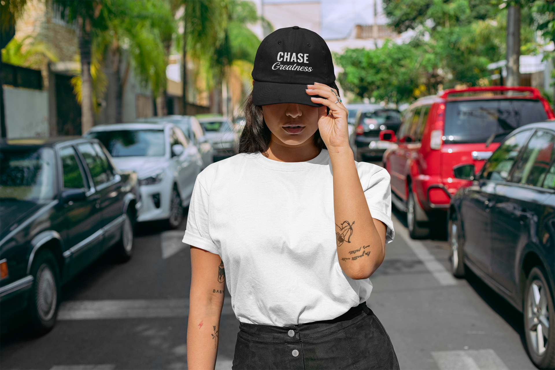 Chase Greatness Embroidered Dad Cap – 100% Cotton Motivational Gym Hat