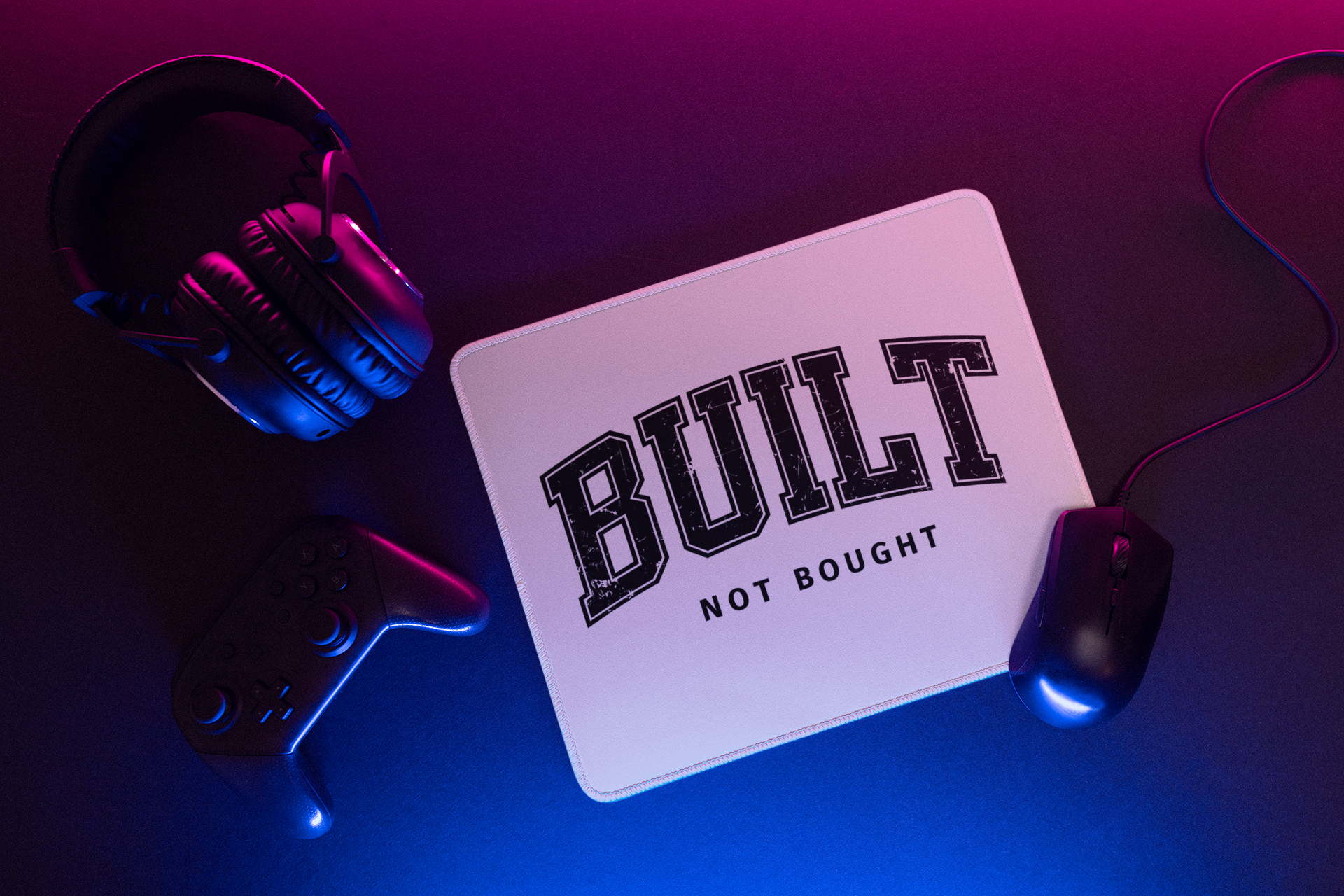 Built Not Bought Desk Mat – Motivational Gym Mouse Pad | Aesthetic Workspace & Gaming Setup Mat