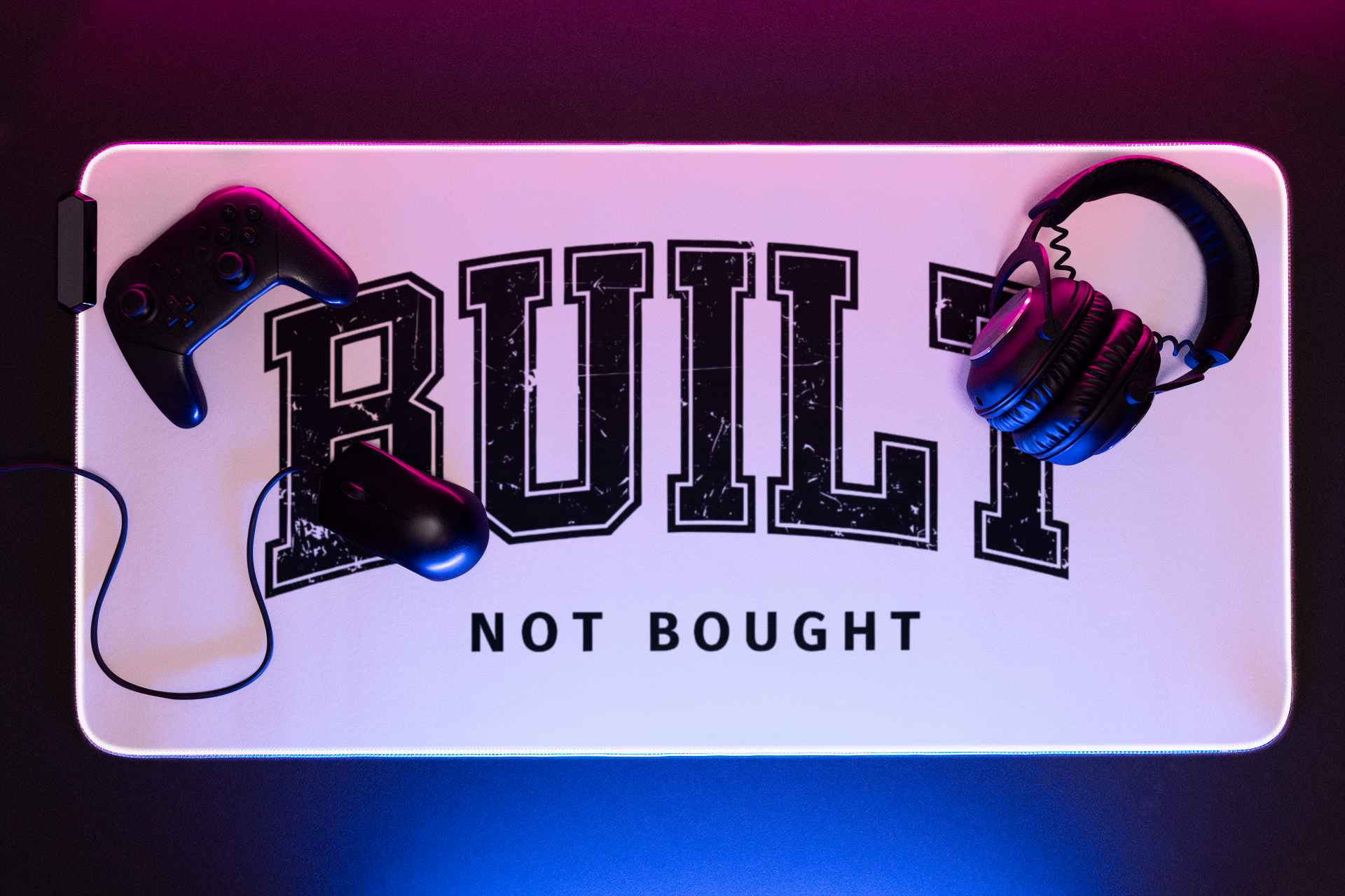 Built Not Bought Desk Mat – Motivational Gym Mouse Pad | Aesthetic Workspace & Gaming Setup Mat