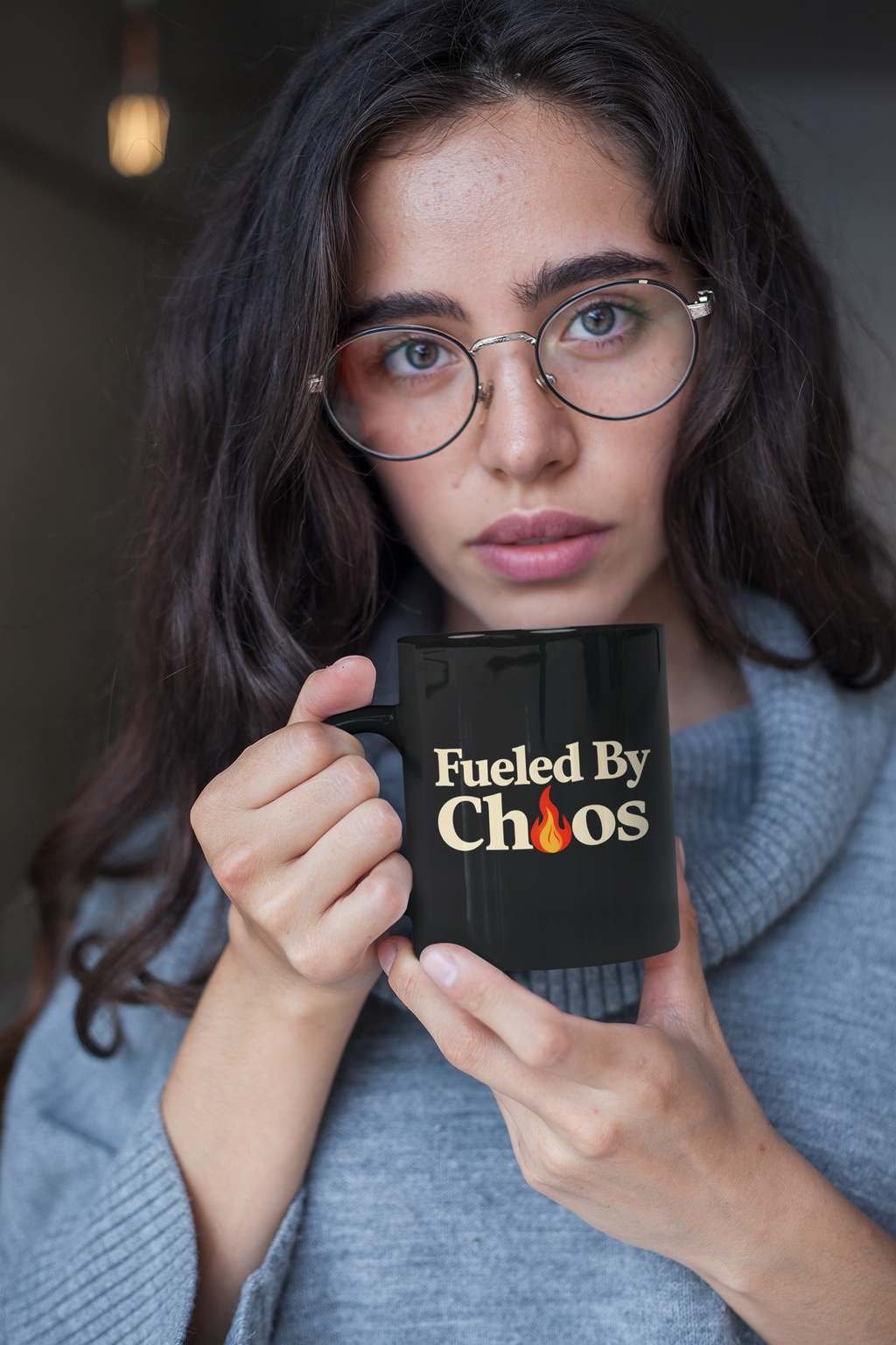 Fueled By Chaos Black Ceramic Mug | Aesthetic Coffee Cup for Entrepreneurs & Busy Lifestyles (11oz, 15oz)