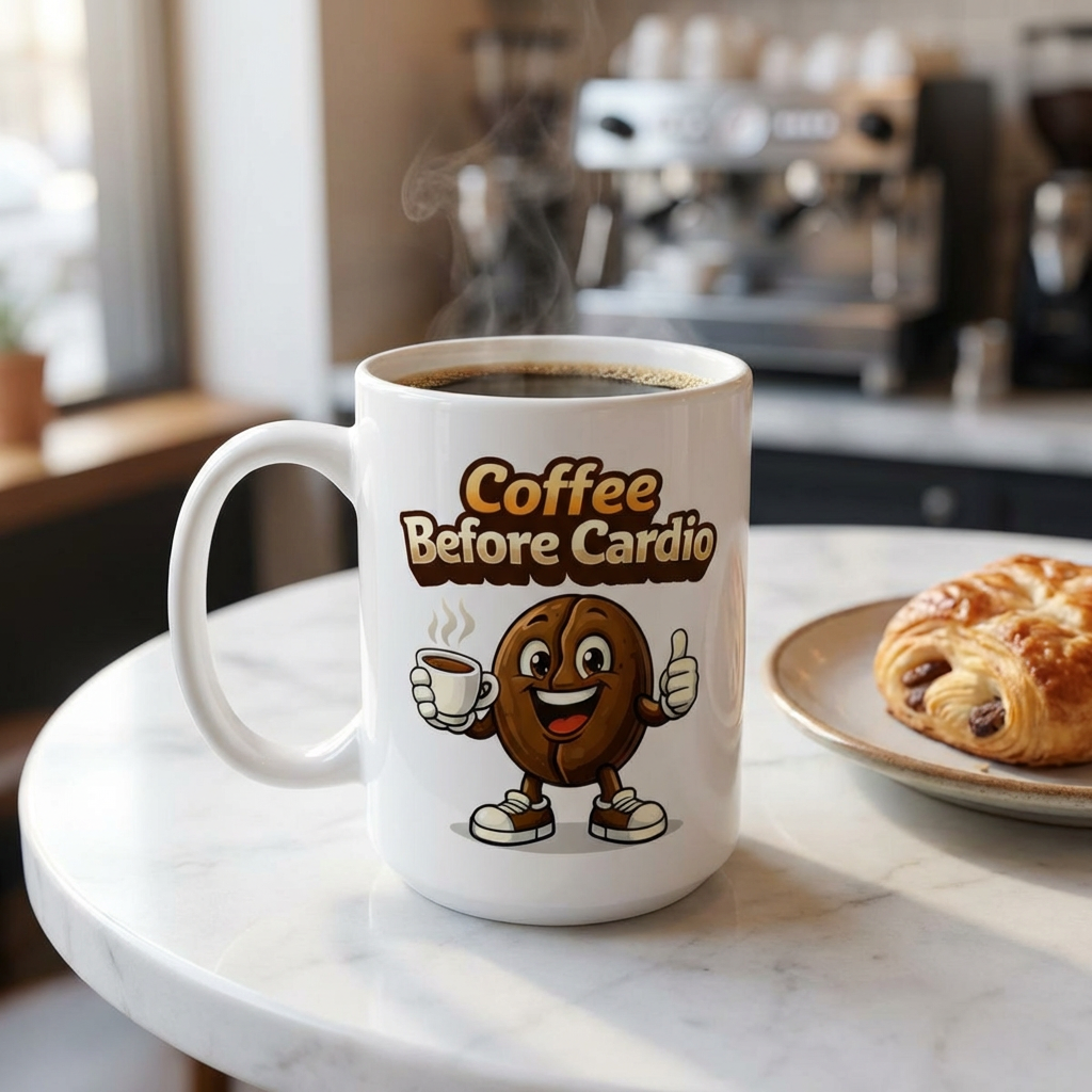 Coffee Before Cardio Mug | Funny Gym Coffee Mug | Fitness Lover Gift | Motivational Coffee Cup | Workout Humor Mug (11oz, 15oz)