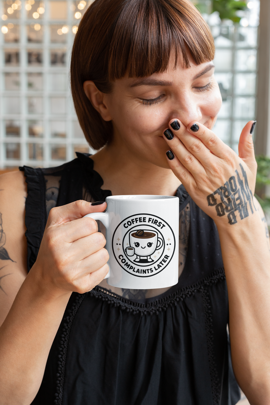Coffee First, Complaints Later Mug | Funny Coffee Lover Gift, Cute Kawaii Coffee Cup Design, Morning Motivation Mug, Office Humor Cup
