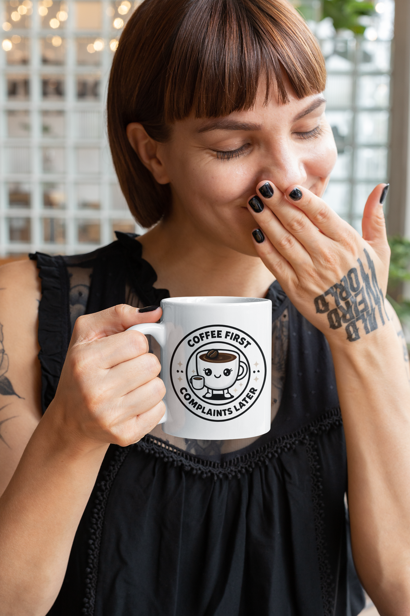Coffee First, Complaints Later Mug | Funny Coffee Lover Gift, Cute Kawaii Coffee Cup Design, Morning Motivation Mug, Office Humor Cup