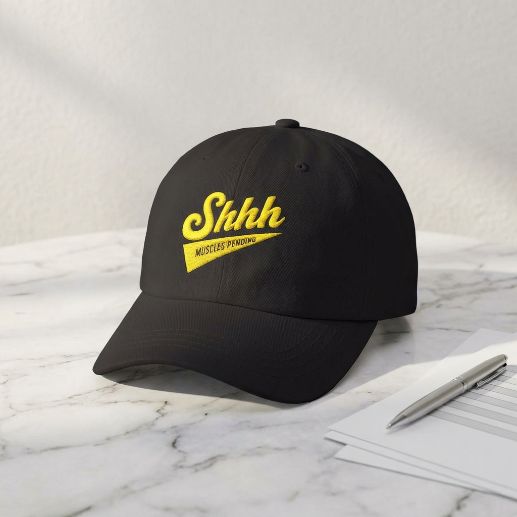 Shhh Muscles Pending Dad Hat | Funny Gym Hat, Fitness Motivation Cap, Workout Humor Hat, Aesthetic Streetwear Cap, Gift for Gym Lovers