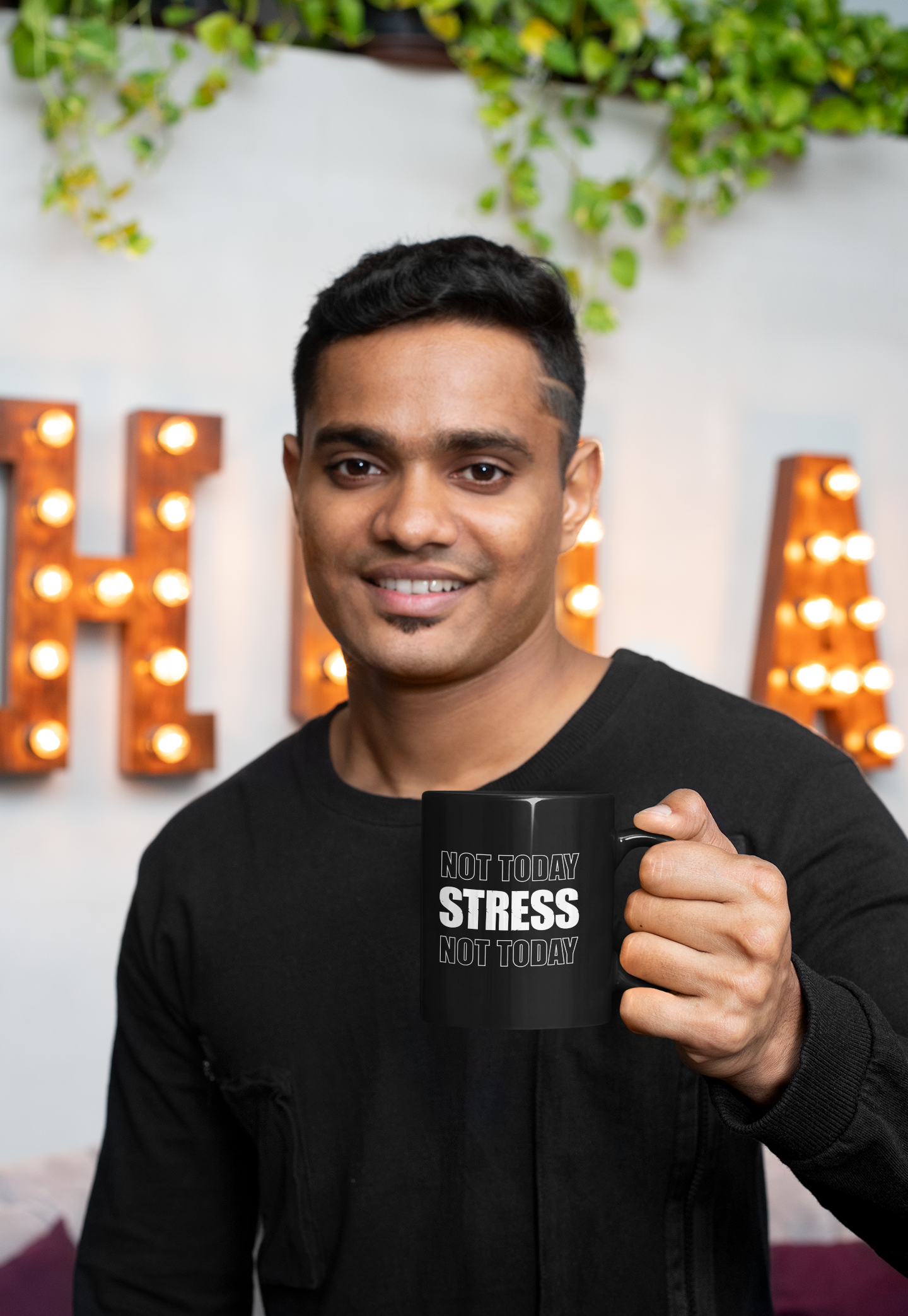 Not Today Stress Mug | Funny Motivational Coffee Mug | Positive Mindset Gift | Mental Health Humor Cup | Black Ceramic Mug 11oz 15oz