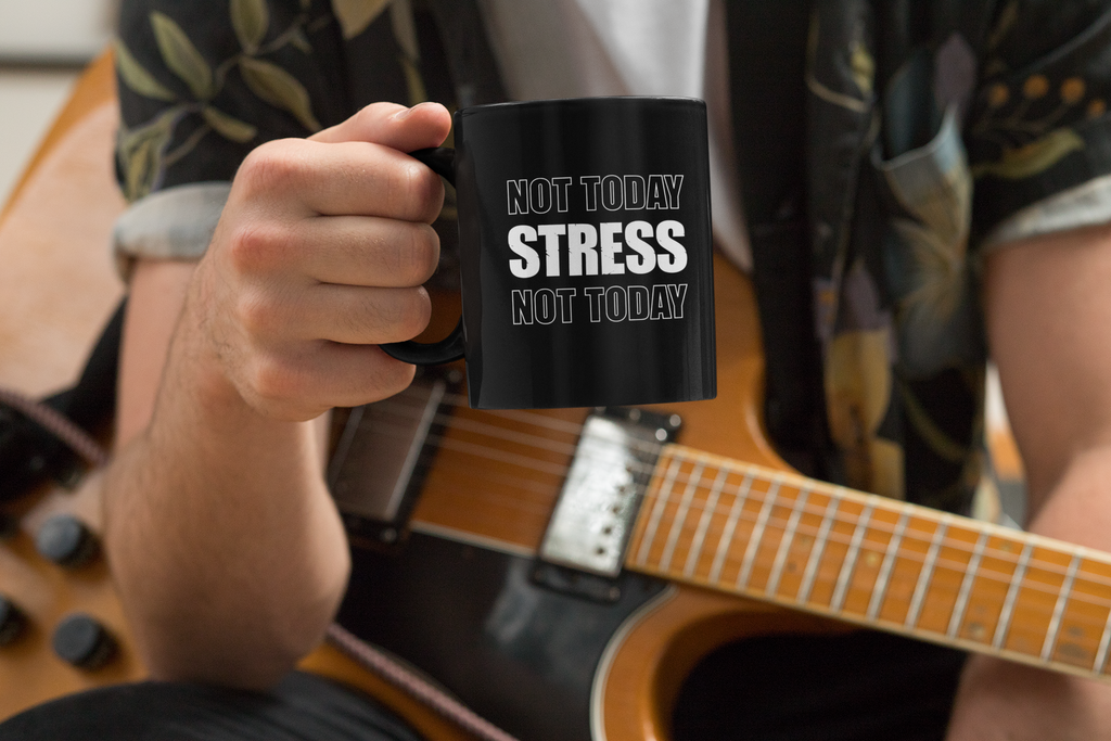 Not Today Stress Mug | Funny Motivational Coffee Mug | Positive Mindset Gift | Mental Health Humor Cup | Black Ceramic Mug 11oz 15oz