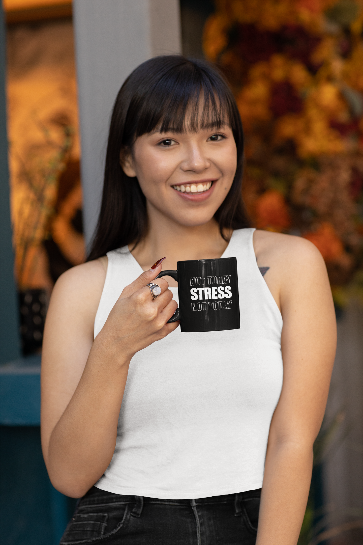 Not Today Stress Mug | Funny Motivational Coffee Mug | Positive Mindset Gift | Mental Health Humor Cup | Black Ceramic Mug 11oz 15oz
