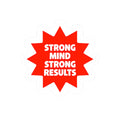 Strong Mind Strong Results Premium Kiss-Cut Sticker - Bold Red Starburst Design