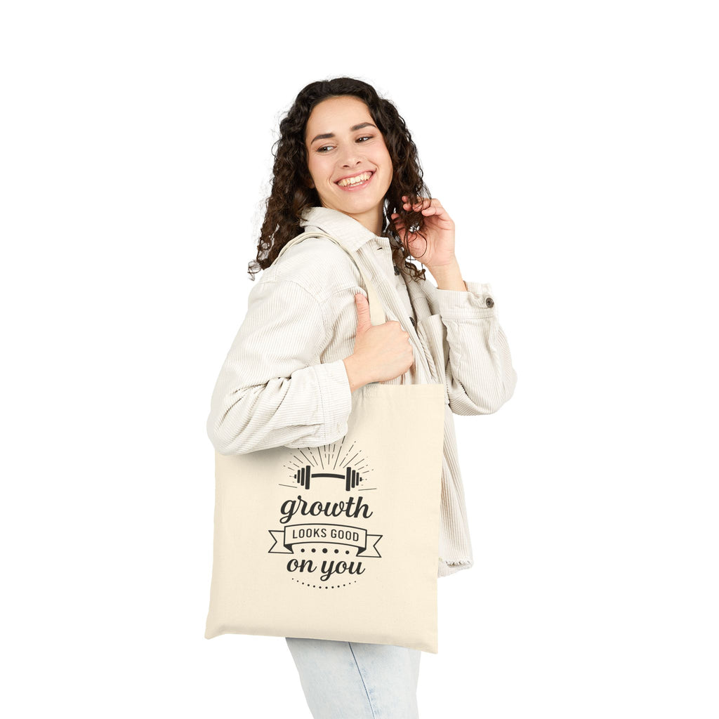 Growth Looks Good On You Tote Bag - Gym Bag for Women - Fitness Motivation Canvas Tote - Heavy Duty Workout Bag - Body Positivity Gift