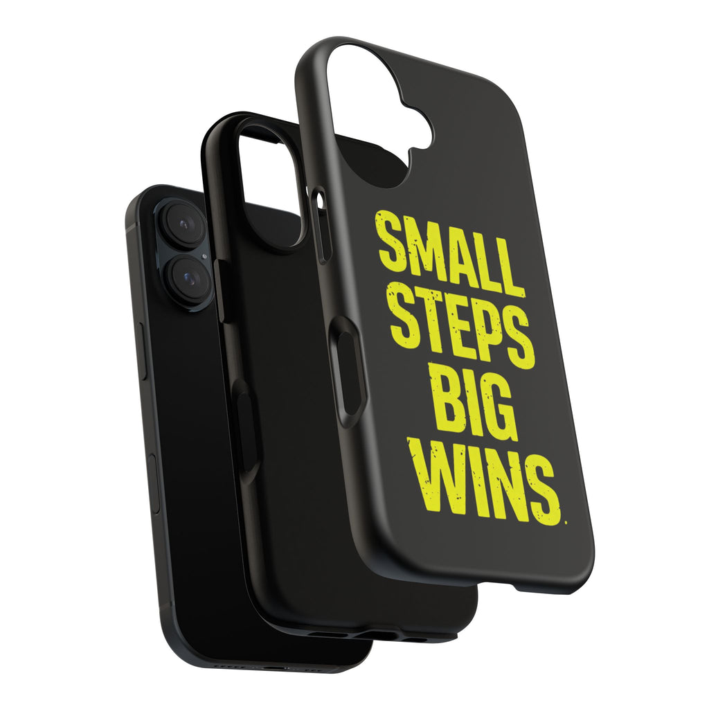 Small Steps Big Wins Motivational Phone Case, Inspirational Quote iPhone Case, Tough Samsung Galaxy Case, Minimalist Black Success Cover