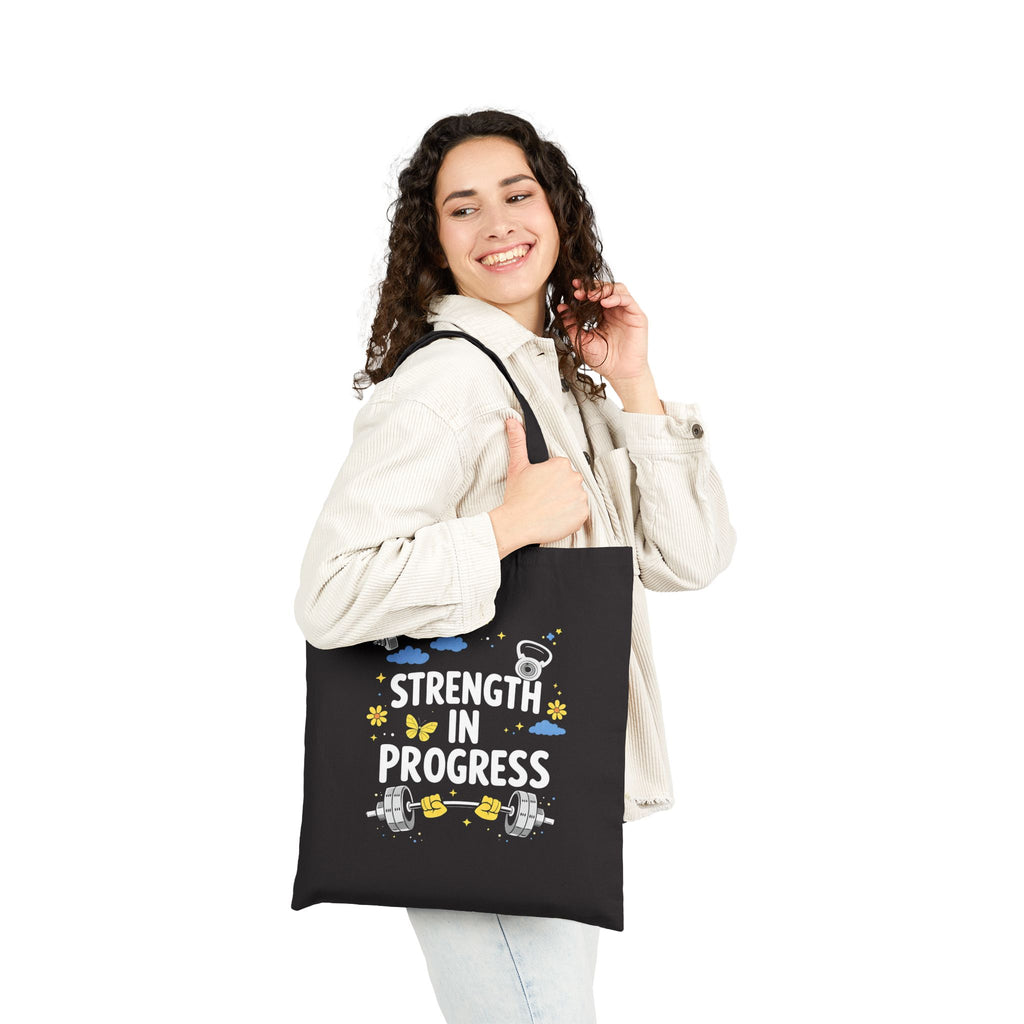 Strength In Progress Gym Tote Bag - Motivational Workout Canvas Bag, Fitness Lover Gift, Gym Girl Tote, Shopping Bag