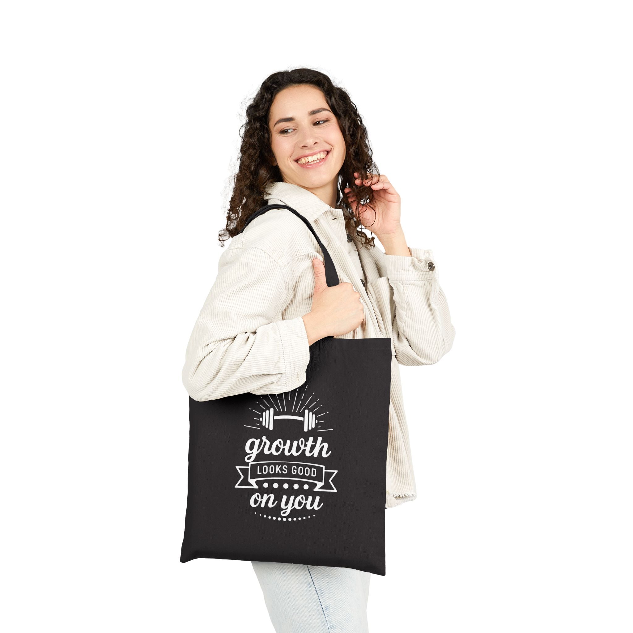 Growth Looks Good On You Tote Bag - Gym Bag for Women - Fitness Motivation Canvas Tote - Heavy Duty Workout Bag - Body Positivity Gift