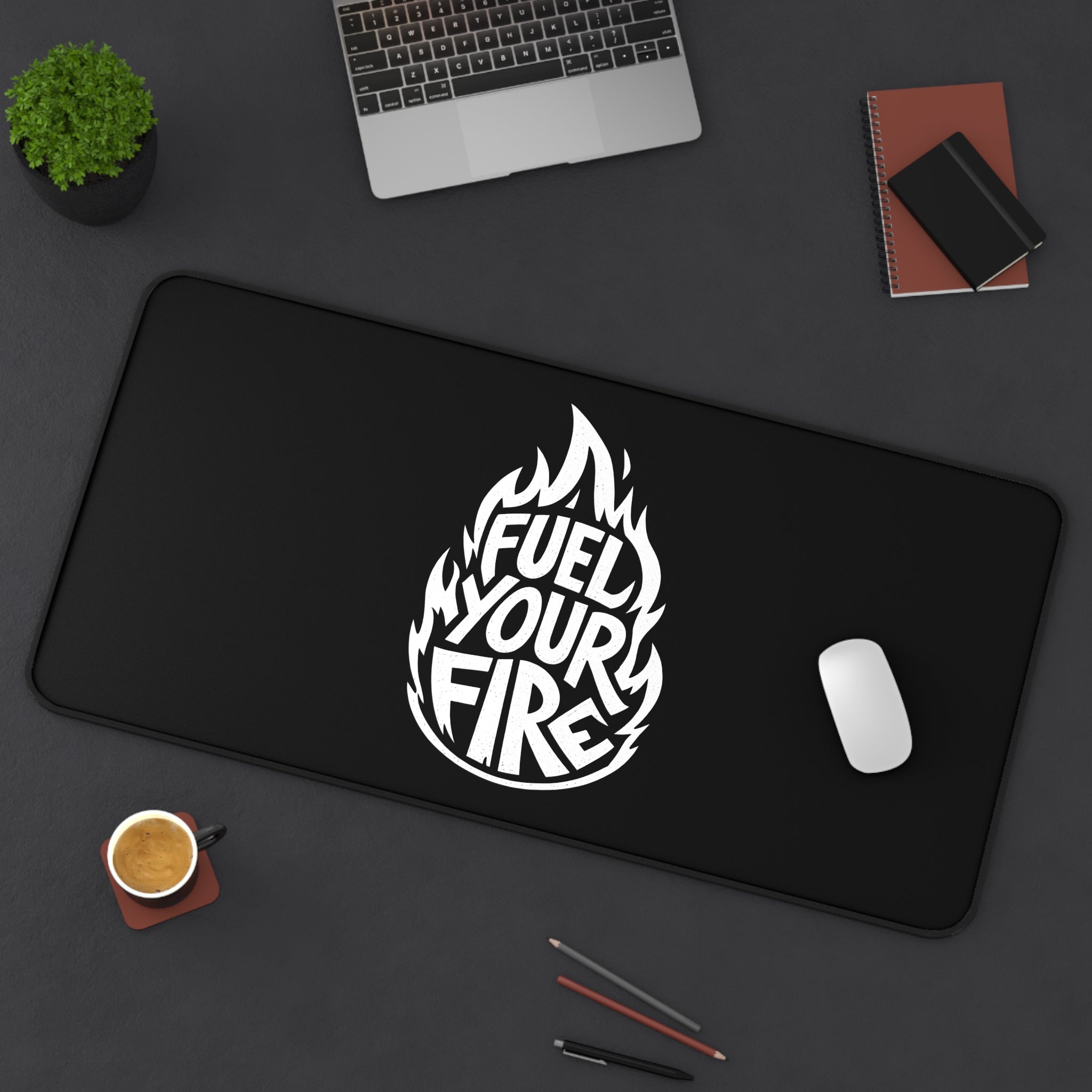 Fuel Your Fire Motivational Desk Mat - Large Extended Mouse Pad, Productivity Desk Pad, Gaming Mousepad, Office Setup Motivation