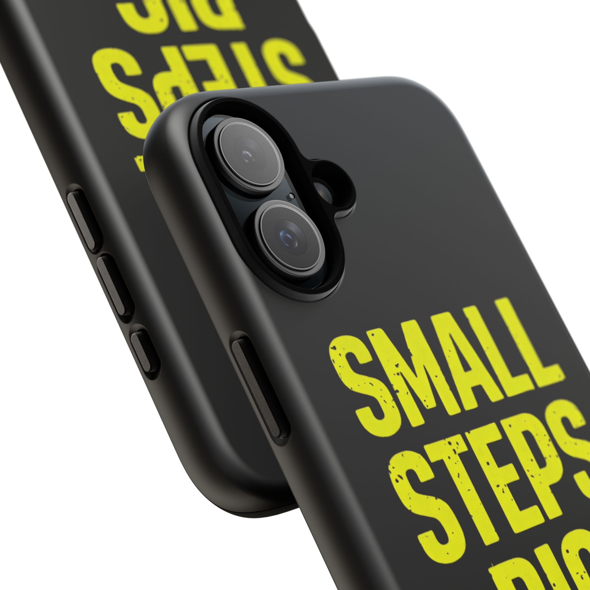 Small Steps Big Wins Motivational Phone Case, Inspirational Quote iPhone Case, Tough Samsung Galaxy Case, Minimalist Black Success Cover
