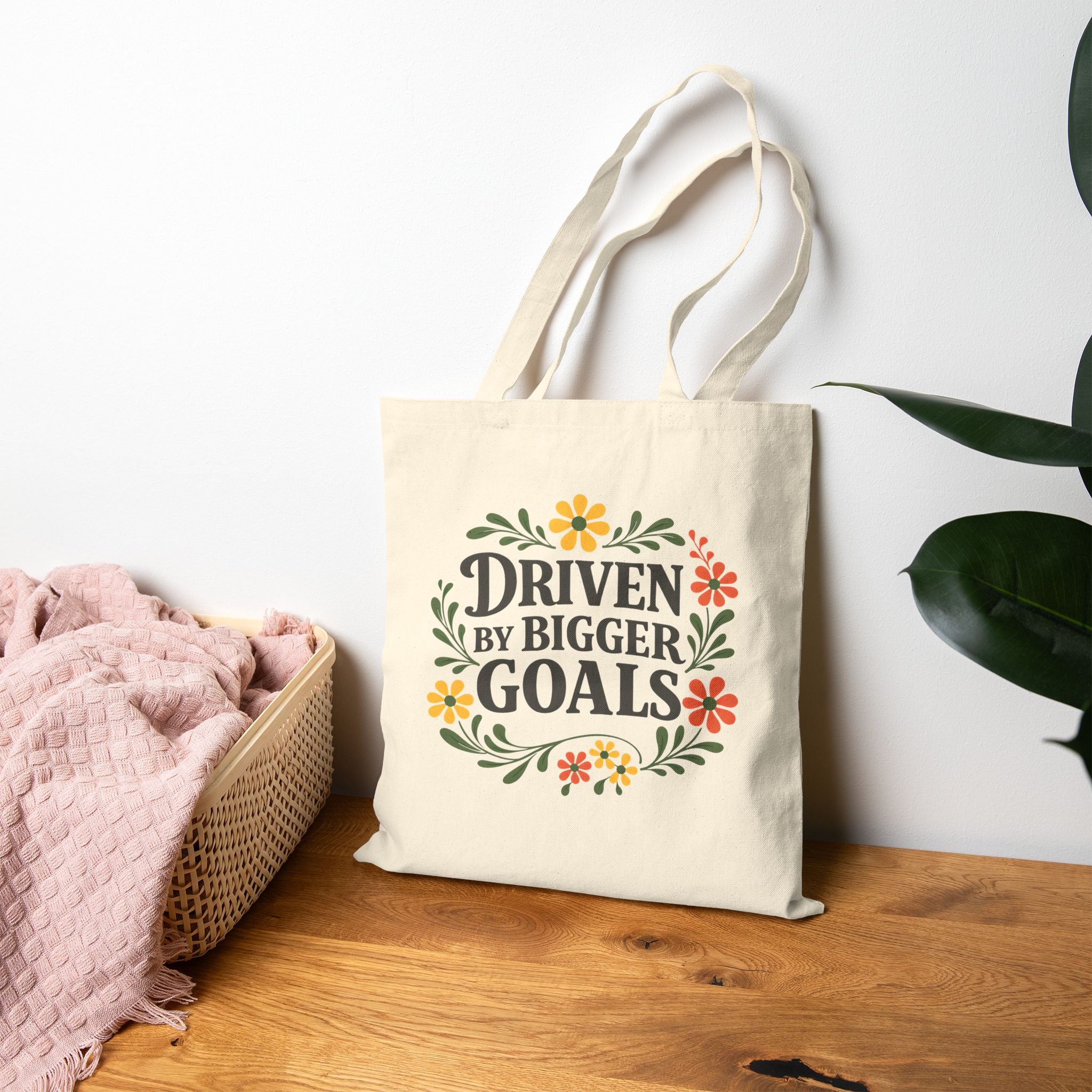 Driven by Bigger Goals Premium Cotton Canvas Tote Bag - Retro Floral Aesthetic