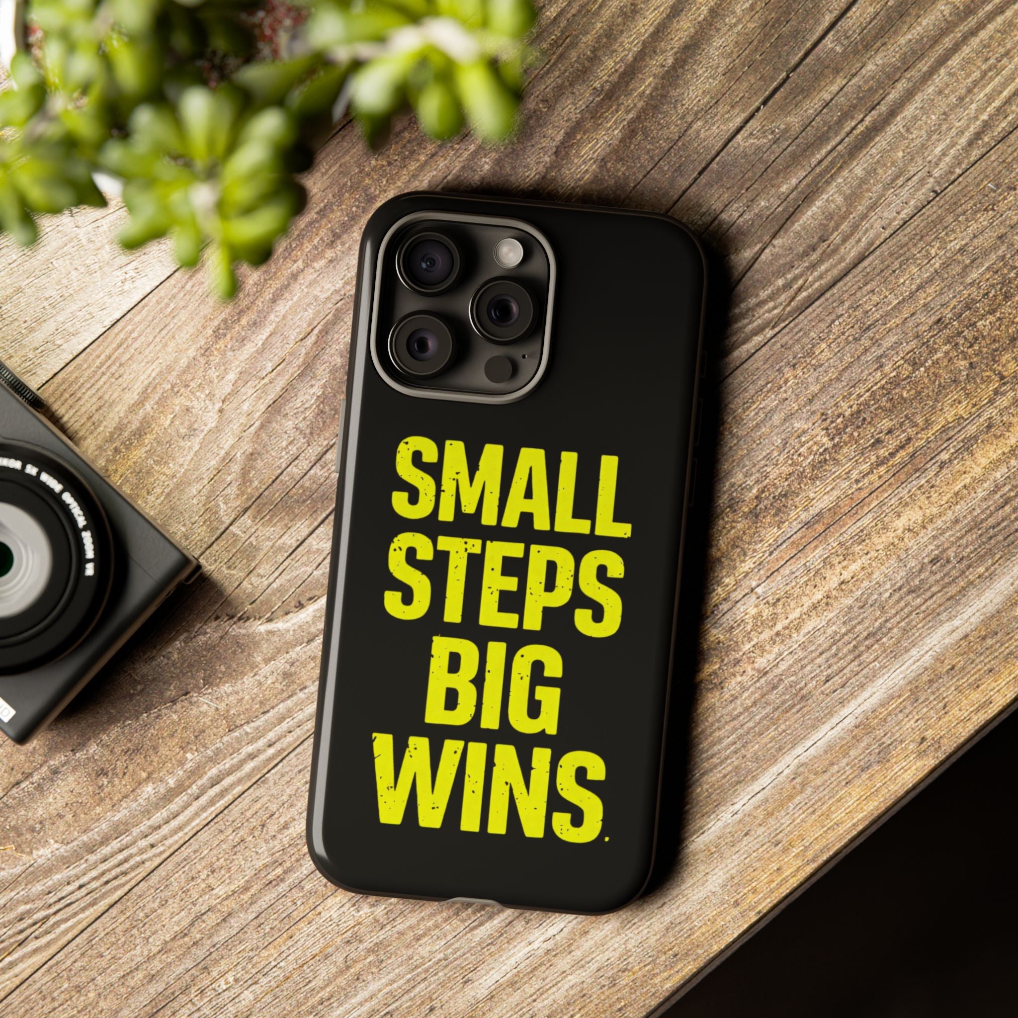 Small Steps Big Wins Motivational Phone Case, Inspirational Quote iPhone Case, Tough Samsung Galaxy Case, Minimalist Black Success Cover