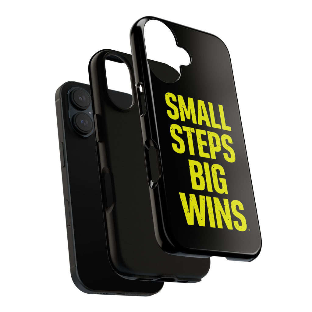 Small Steps Big Wins Motivational Phone Case, Inspirational Quote iPhone Case, Tough Samsung Galaxy Case, Minimalist Black Success Cover