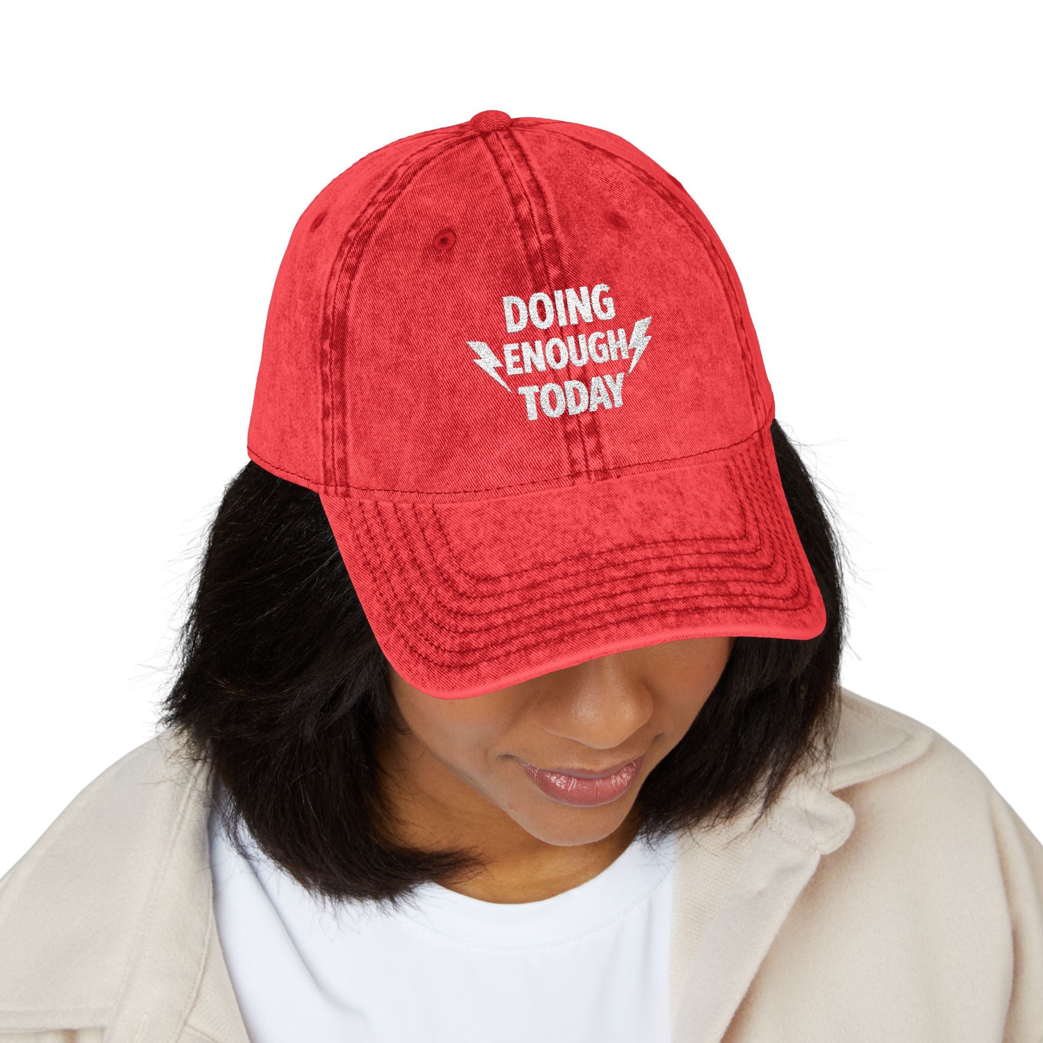 Doing Enough Today Vintage Cap – Motivational Distressed Hat – Positive Mindset Dad Hat – Mental Health Reminder – Minimalist Streetwear Cap
