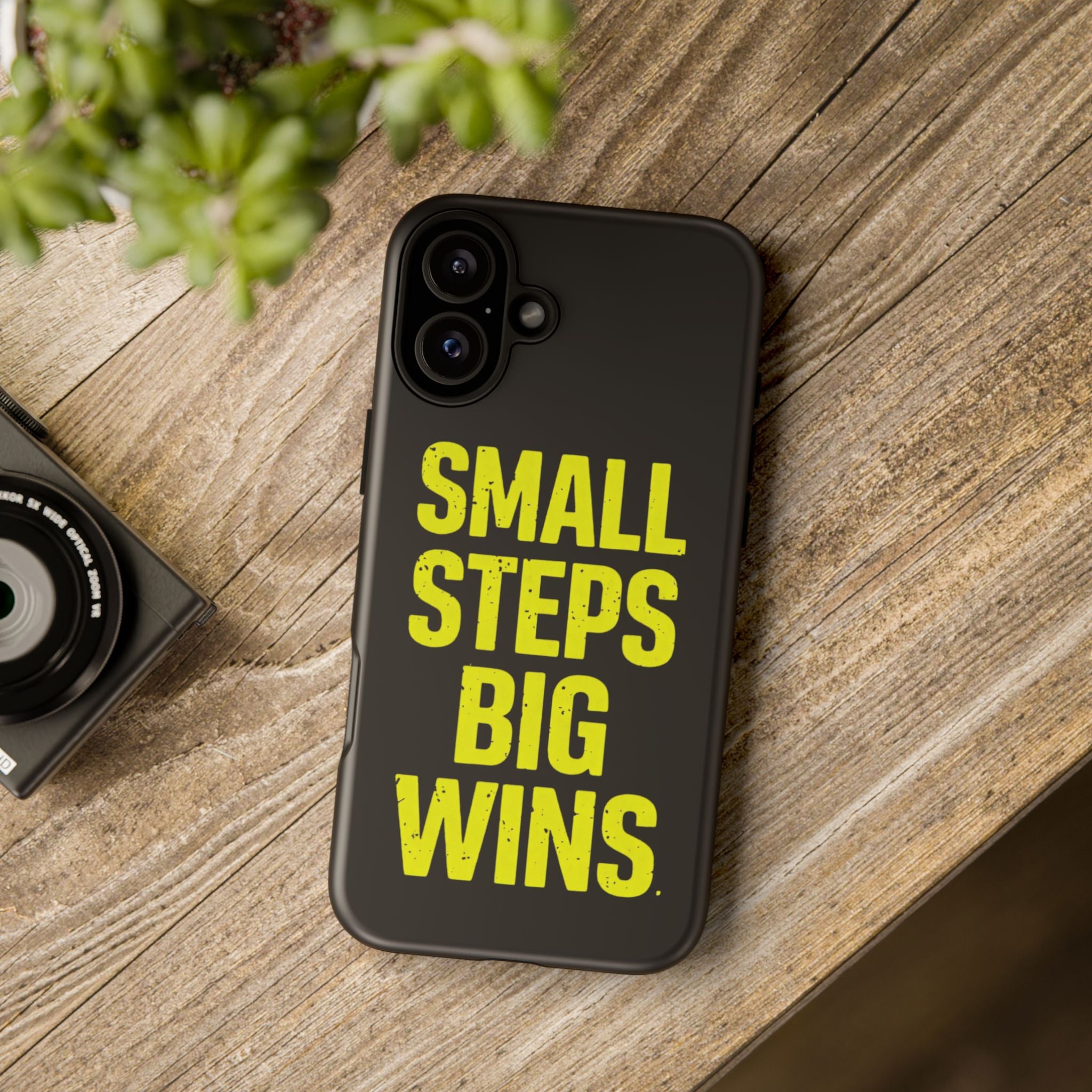 Small Steps Big Wins Motivational Phone Case, Inspirational Quote iPhone Case, Tough Samsung Galaxy Case, Minimalist Black Success Cover