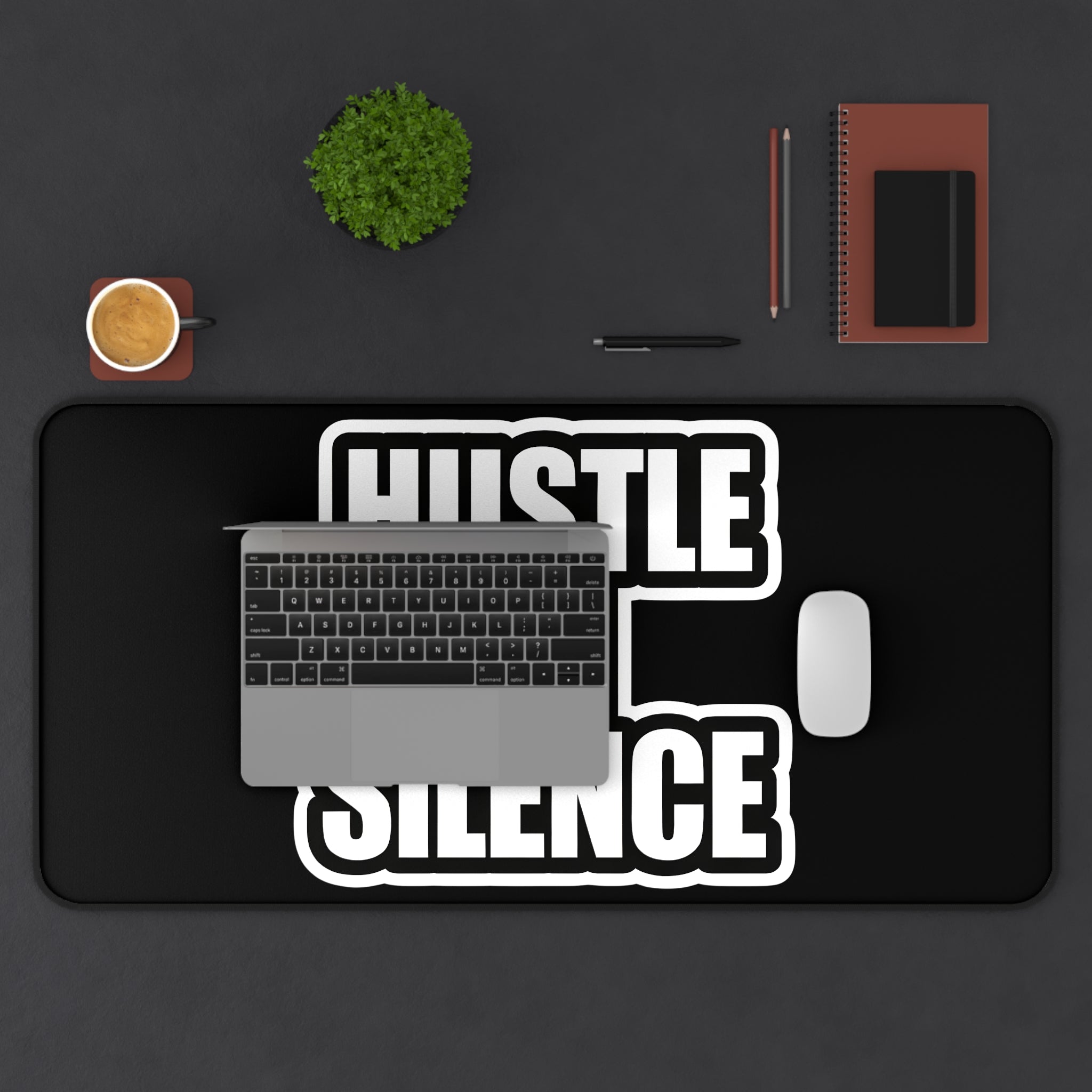 Hustle in Silence Desk Mat – Motivational Office Desk Pad – Entrepreneur Workspace Mouse Pad – Gaming Desk Mat – Productivity Desk Setup