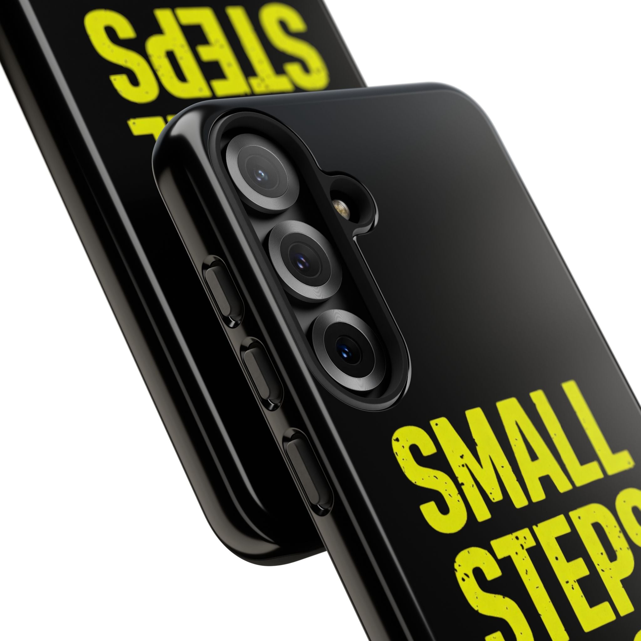 Small Steps Big Wins Motivational Phone Case, Inspirational Quote iPhone Case, Tough Samsung Galaxy Case, Minimalist Black Success Cover