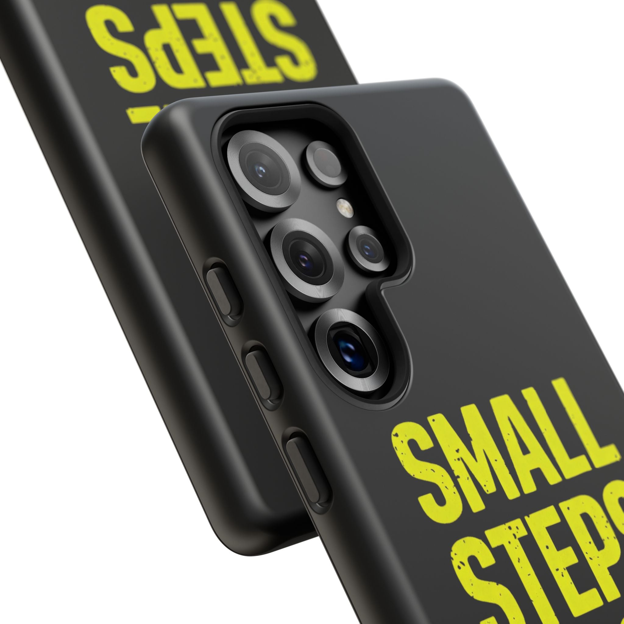 Small Steps Big Wins Motivational Phone Case, Inspirational Quote iPhone Case, Tough Samsung Galaxy Case, Minimalist Black Success Cover