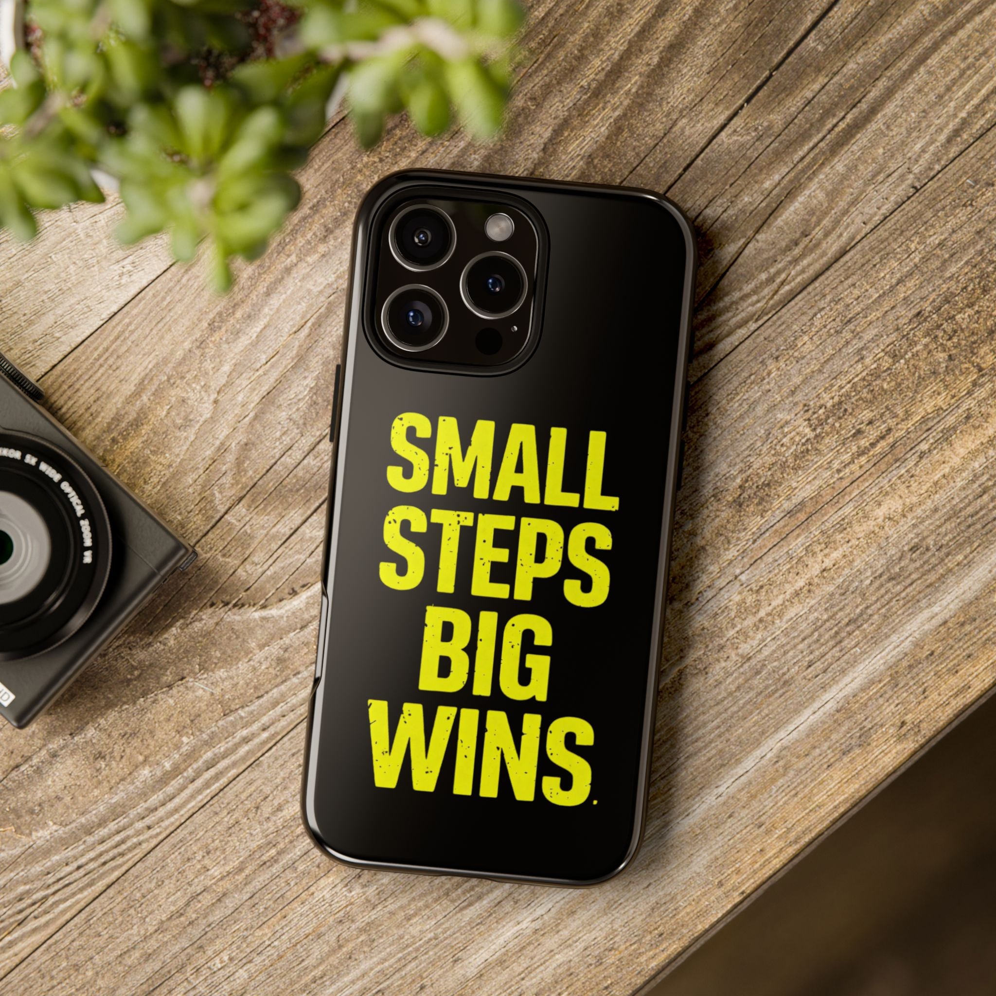 Small Steps Big Wins Motivational Phone Case, Inspirational Quote iPhone Case, Tough Samsung Galaxy Case, Minimalist Black Success Cover