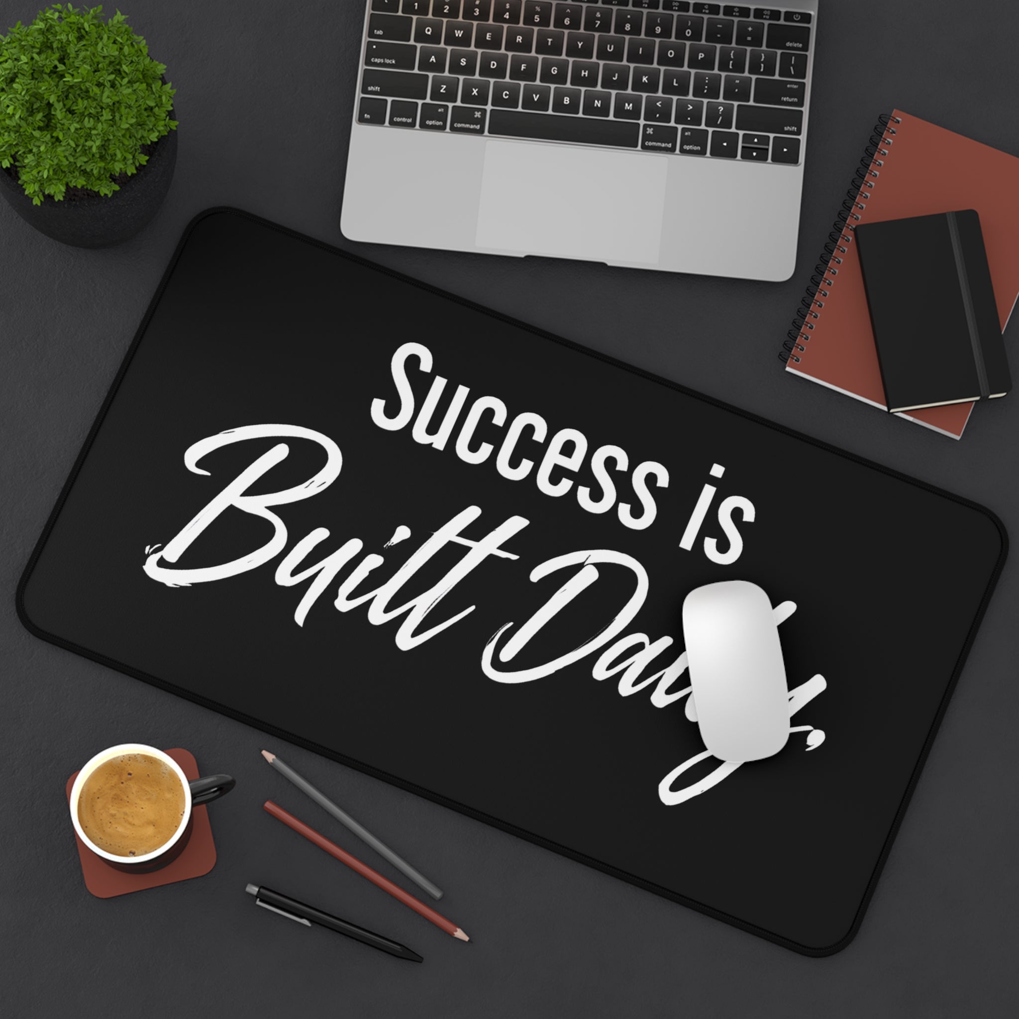 Success Is Built Daily Desk Mat – Motivational Office Desk Pad, Productivity Workspace Mat, Non-Slip Neoprene Desk Mat for Home Office