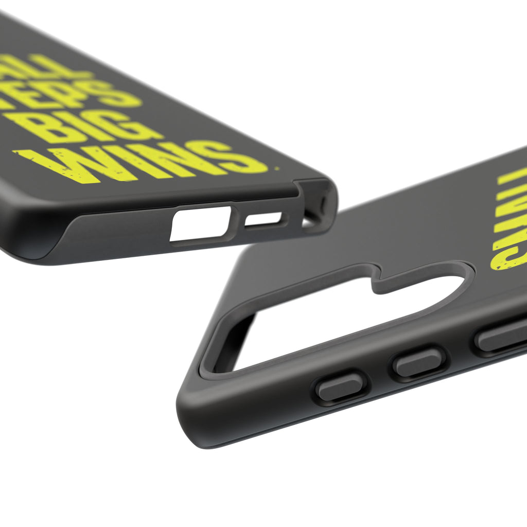 Small Steps Big Wins Motivational Phone Case, Inspirational Quote iPhone Case, Tough Samsung Galaxy Case, Minimalist Black Success Cover