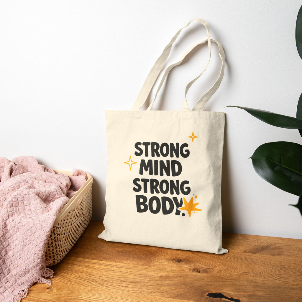 Strong Mind Strong Body Tote Bag - Motivational Gym Canvas Tote, Fitness Lover Gift, Workout Tote Bag, Inspirational Gym Bag