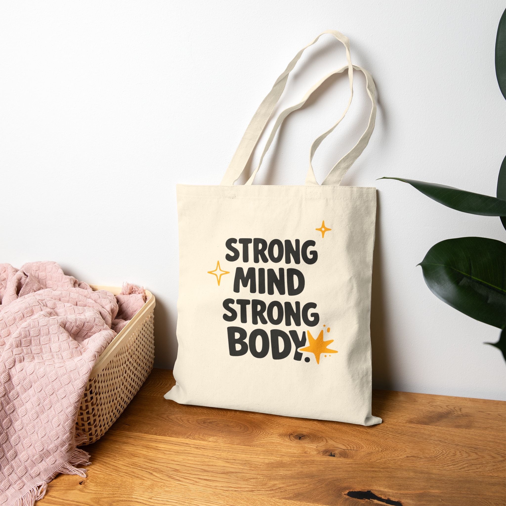 Strong Mind Strong Body Tote Bag - Motivational Gym Canvas Tote, Fitness Lover Gift, Workout Tote Bag, Inspirational Gym Bag