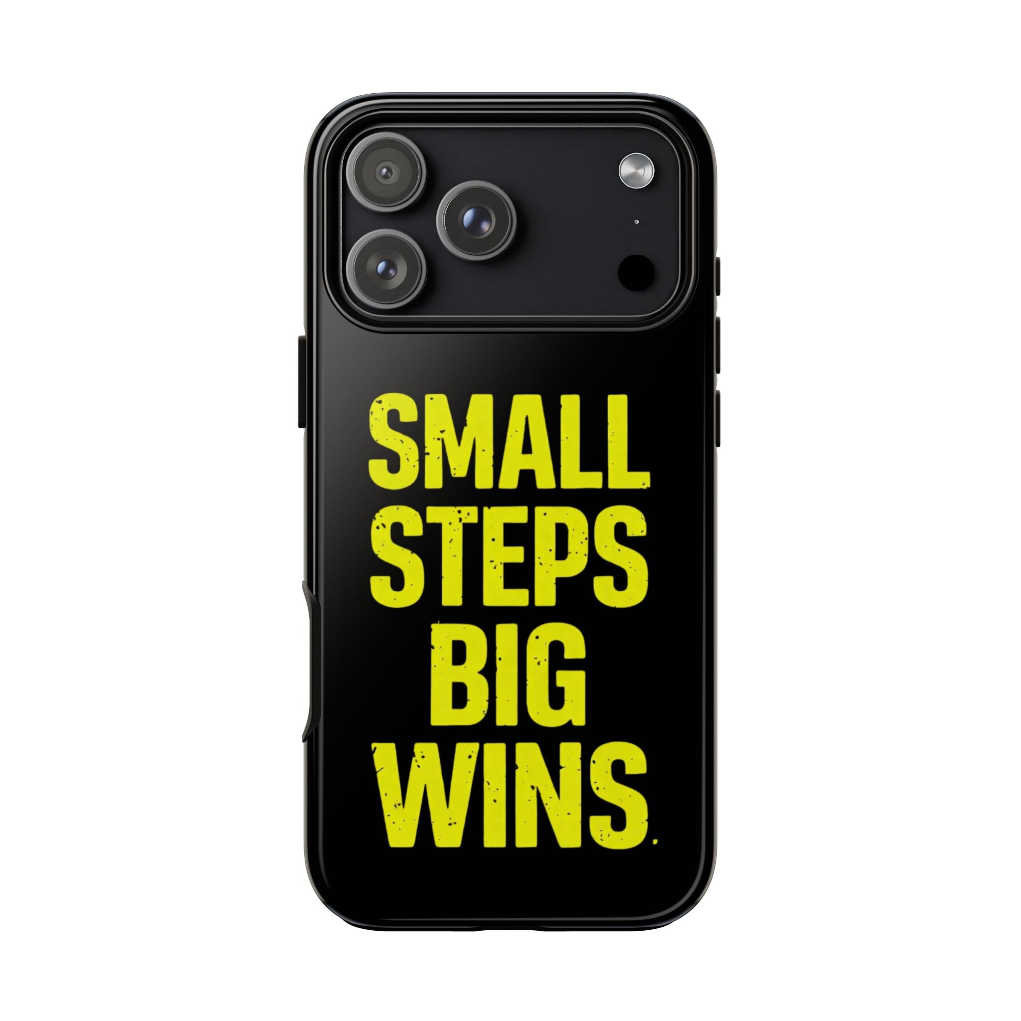 Small Steps Big Wins Motivational Phone Case, Inspirational Quote iPhone Case, Tough Samsung Galaxy Case, Minimalist Black Success Cover