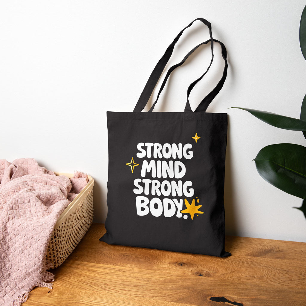 Strong Mind Strong Body Tote Bag - Motivational Gym Canvas Tote, Fitness Lover Gift, Workout Tote Bag, Inspirational Gym Bag
