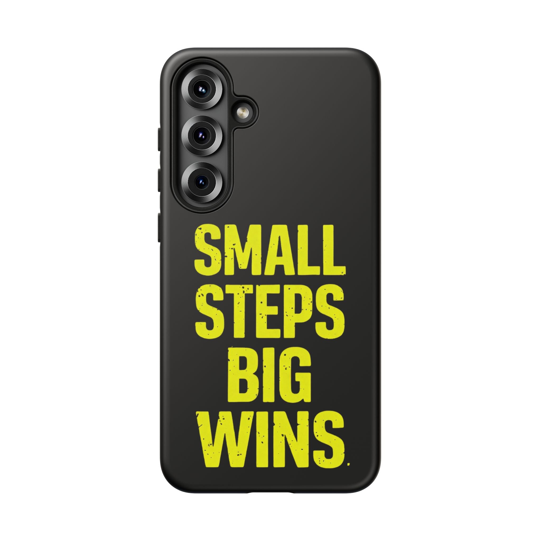 Small Steps Big Wins Motivational Phone Case, Inspirational Quote iPhone Case, Tough Samsung Galaxy Case, Minimalist Black Success Cover